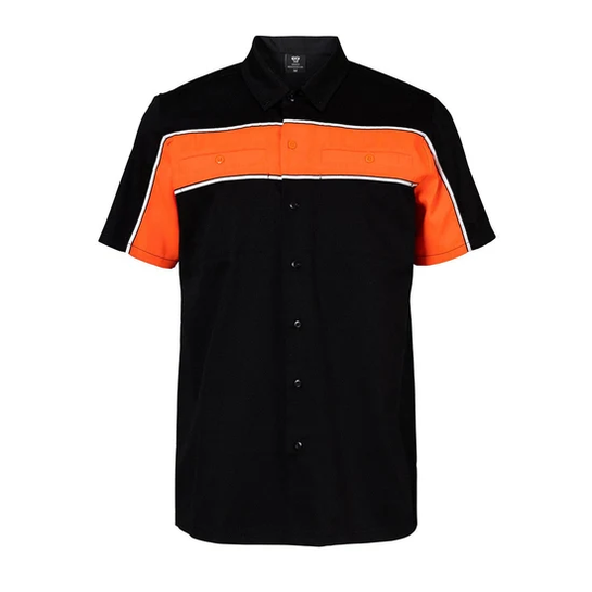 Men's Black Orange Button Down Two Pockets Mechanics Shirt thumbnail