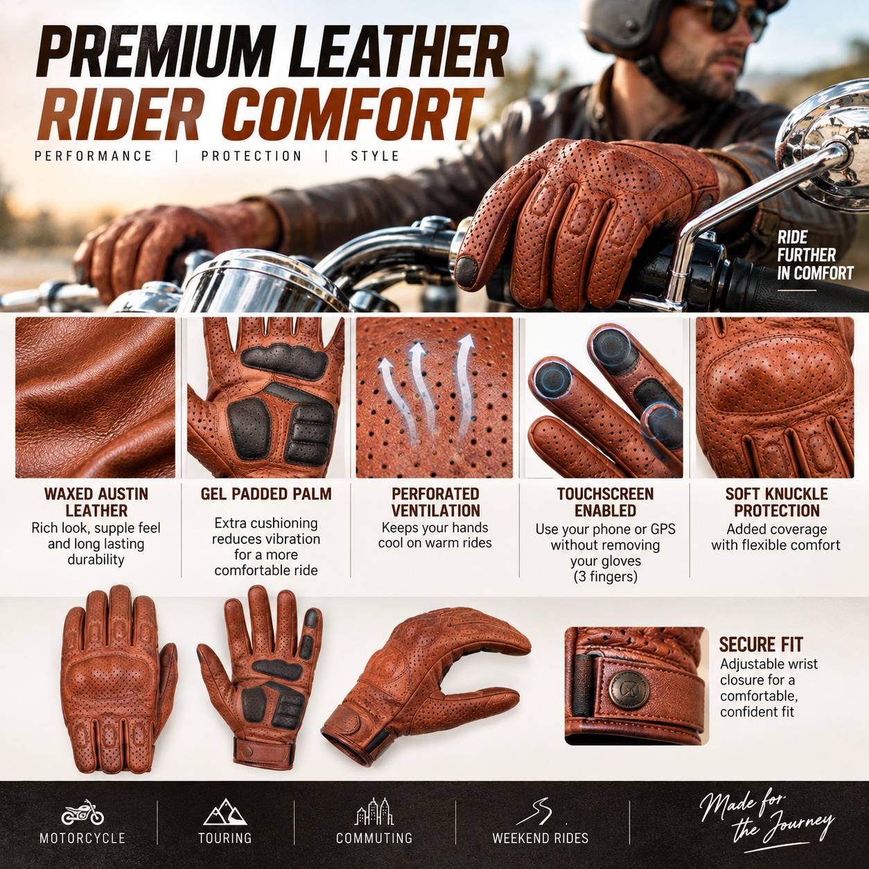 Men's Premium Waxed Perforated GelPalm Touchscreen Mens Driving Gift thumbnail
