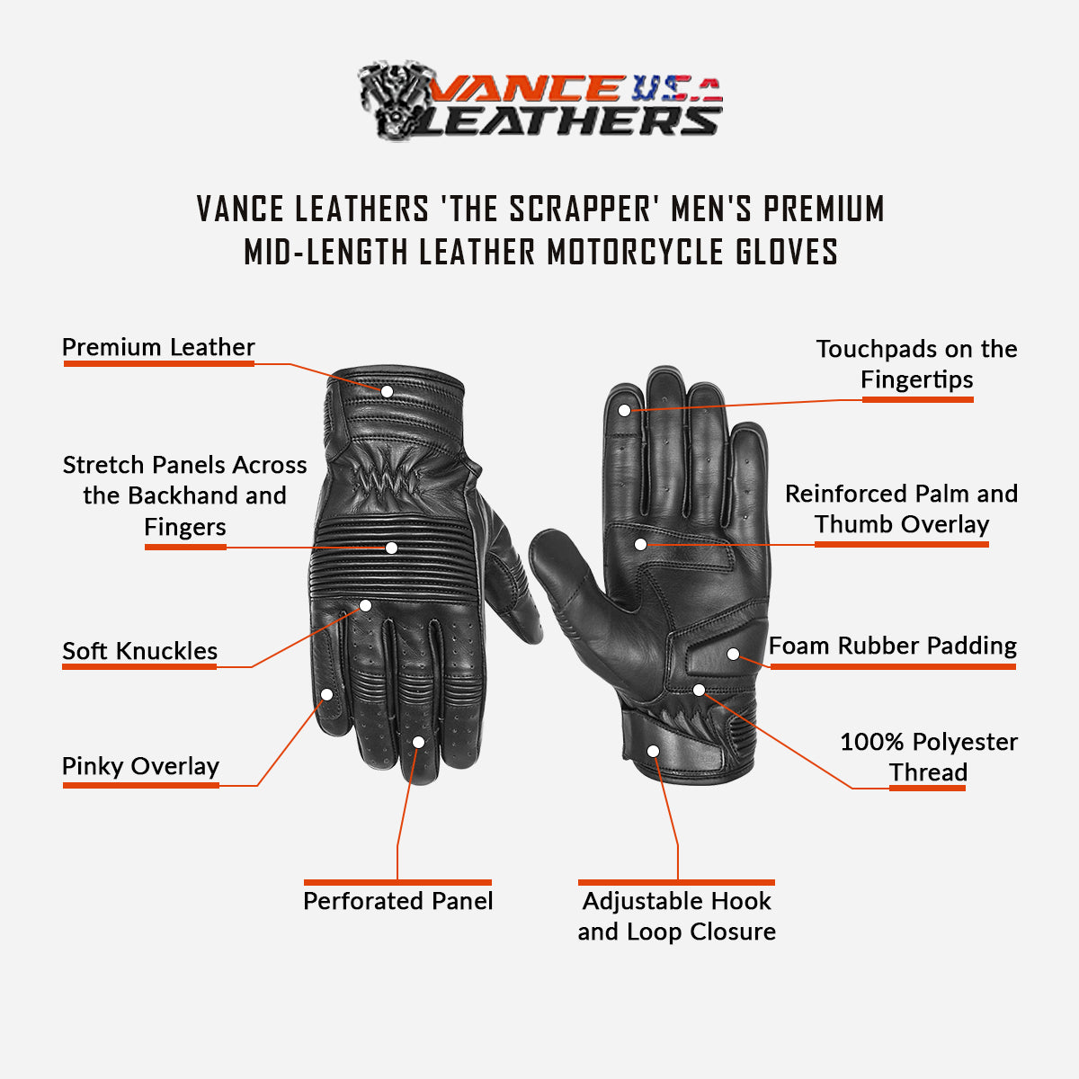 The Scrapper Men's Men\'s Premium Leather Cruiser Gloves \" \" leather thumbnail