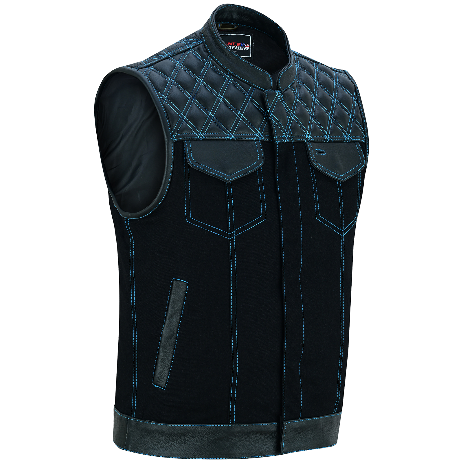 Men's Denim High Quality This black SOA club vest is made of denim and premium cowhide thumbnail