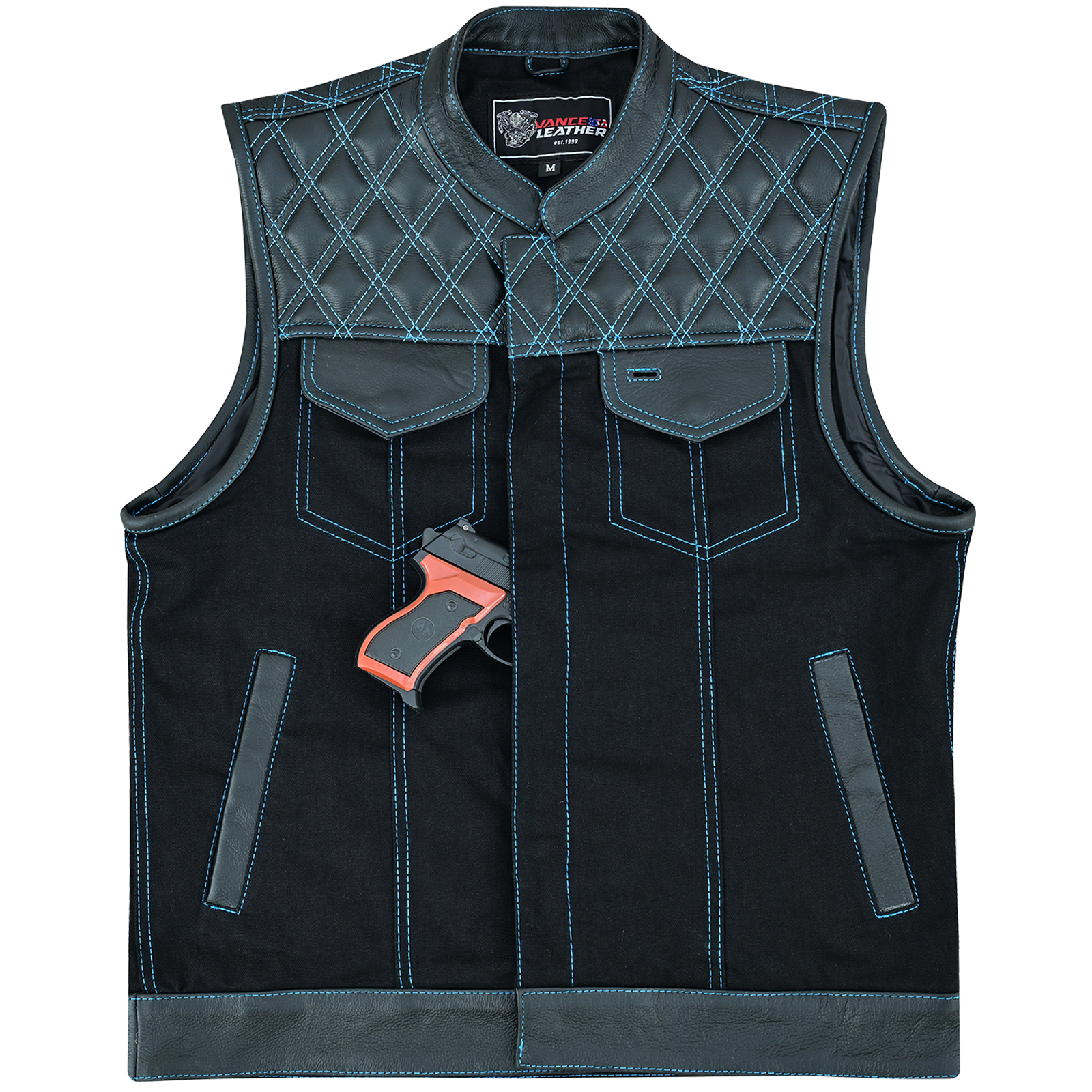 Men's Denim High Quality This black SOA club vest is made of denim and premium cowhide thumbnail