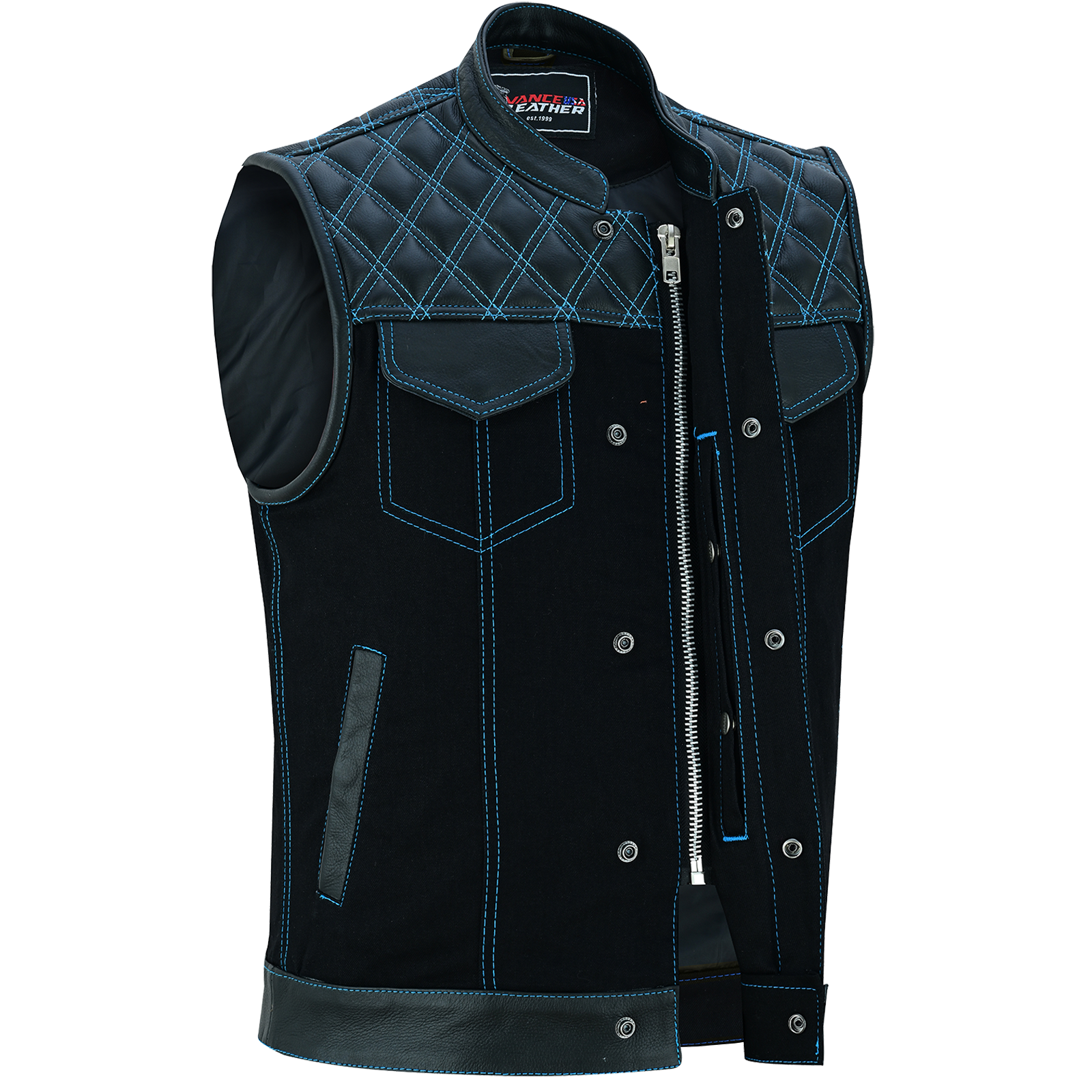 Men's Denim High Quality This black SOA club vest is made of denim and premium cowhide thumbnail