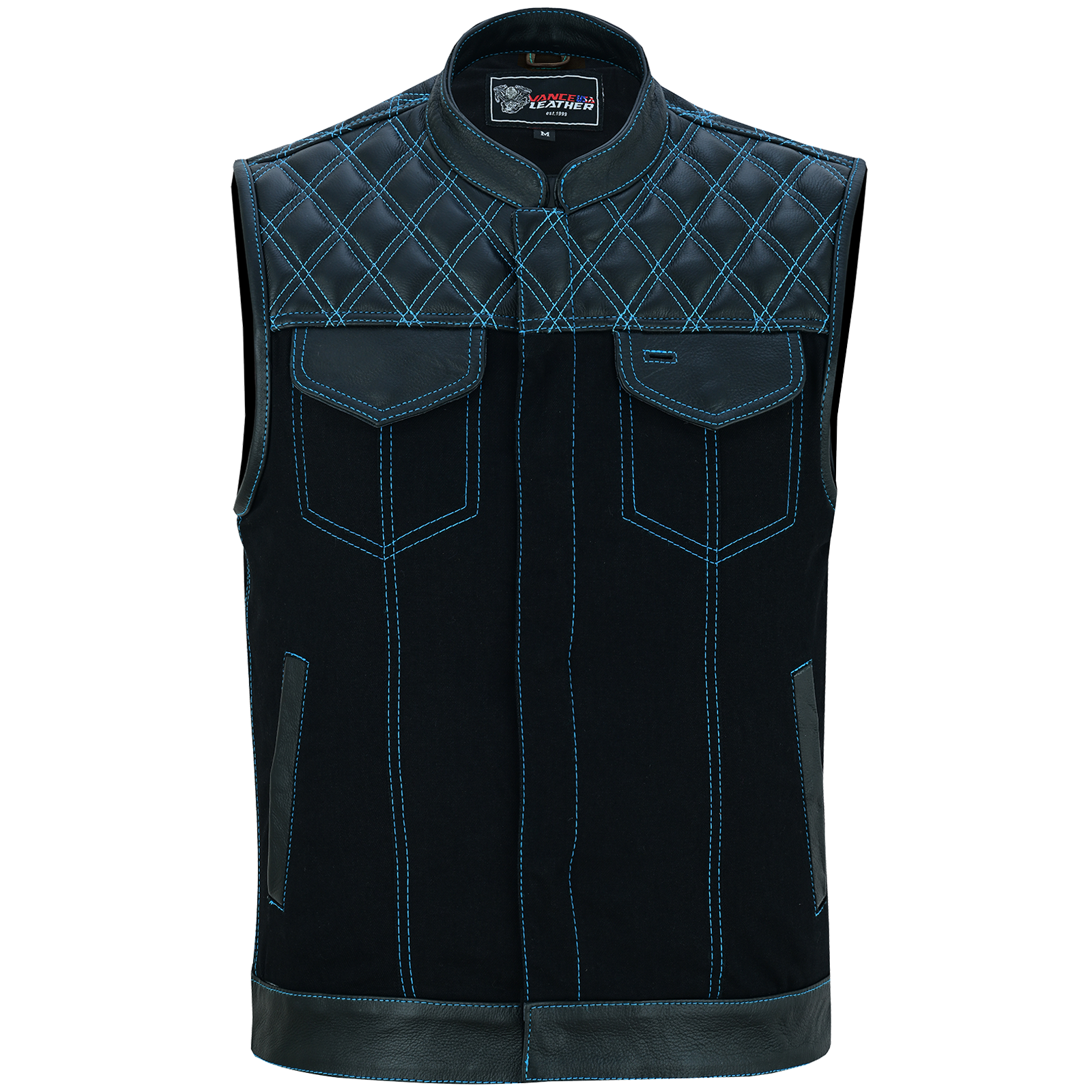 Men's Denim High Quality This black SOA club vest is made of denim and premium cowhide thumbnail