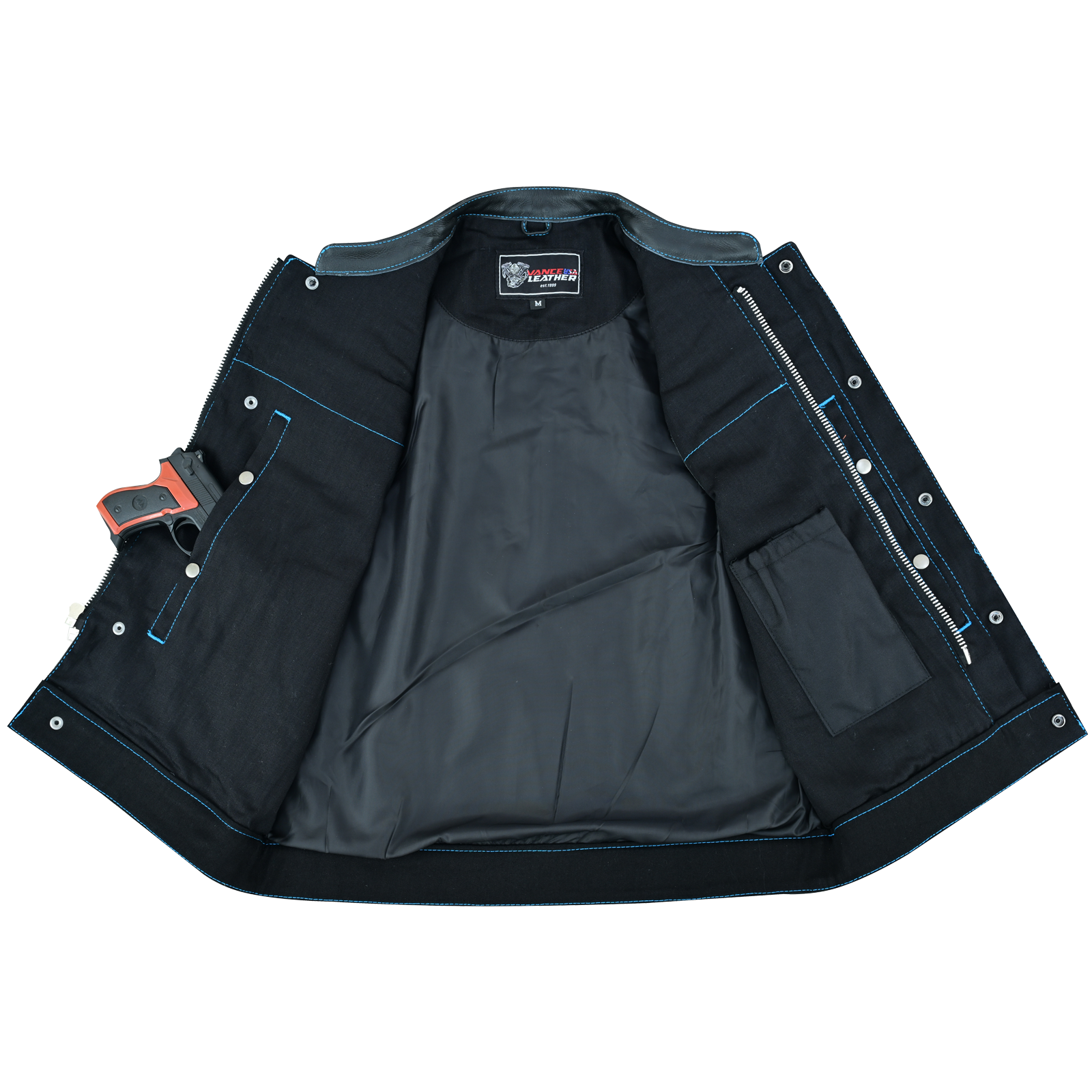 Men's Denim High Quality This black SOA club vest is made of denim and premium cowhide thumbnail