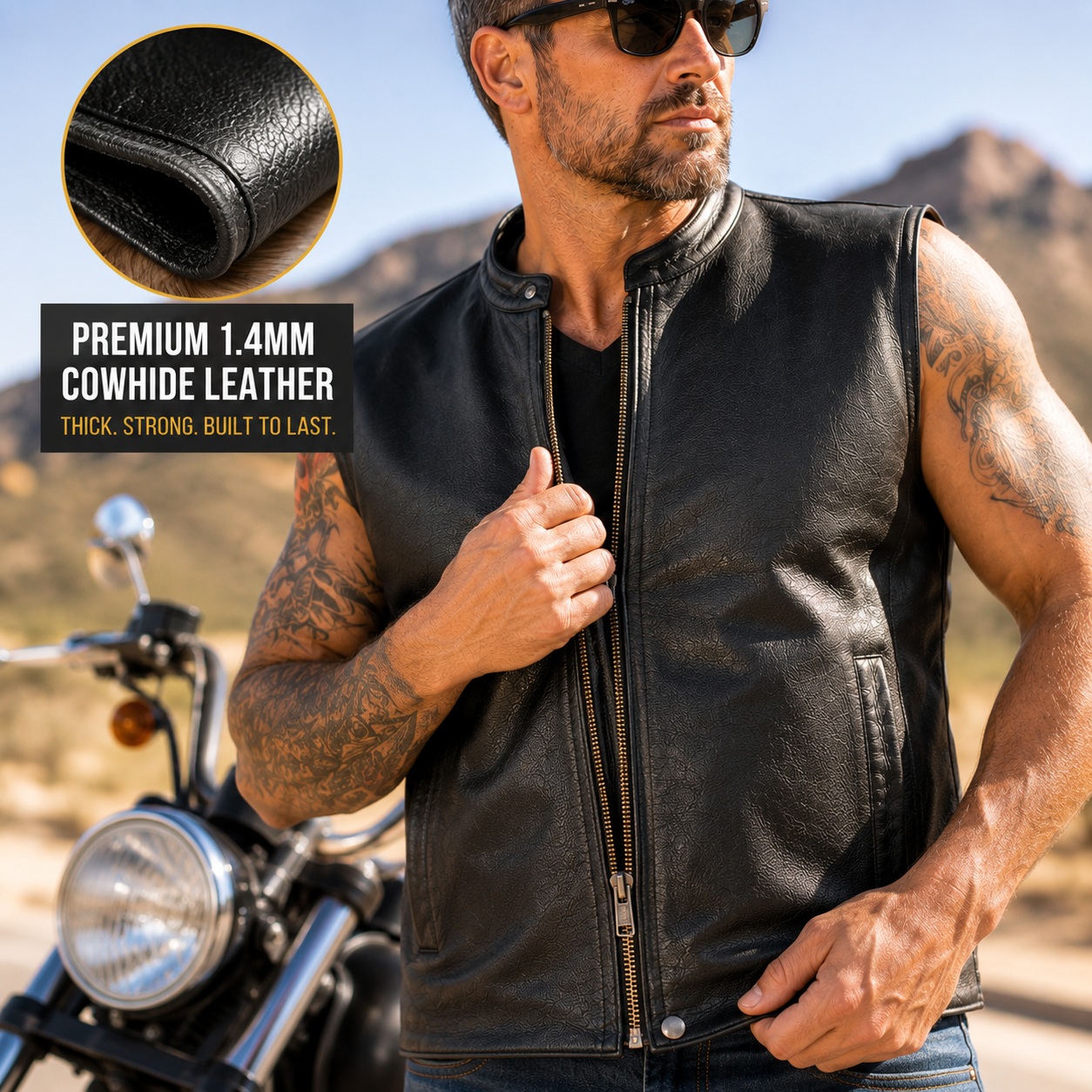 Men's Premium High Motorcycle Biker Concealed Carry Black thumbnail