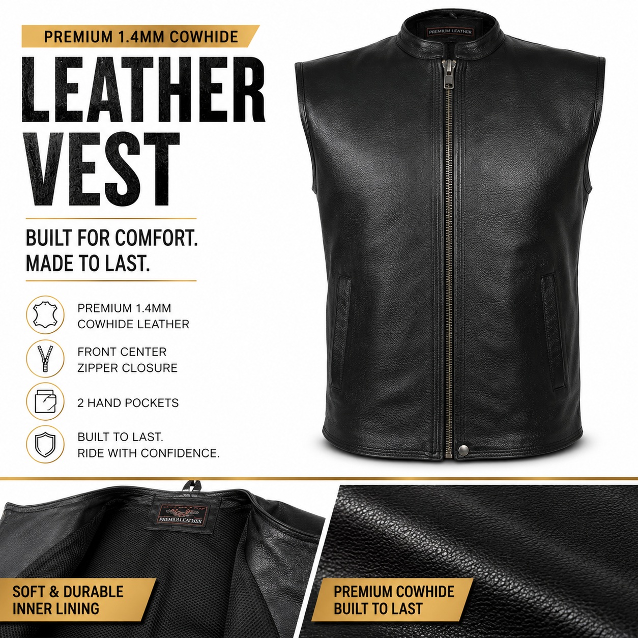Men's Premium High Motorcycle Biker Concealed Carry Black thumbnail