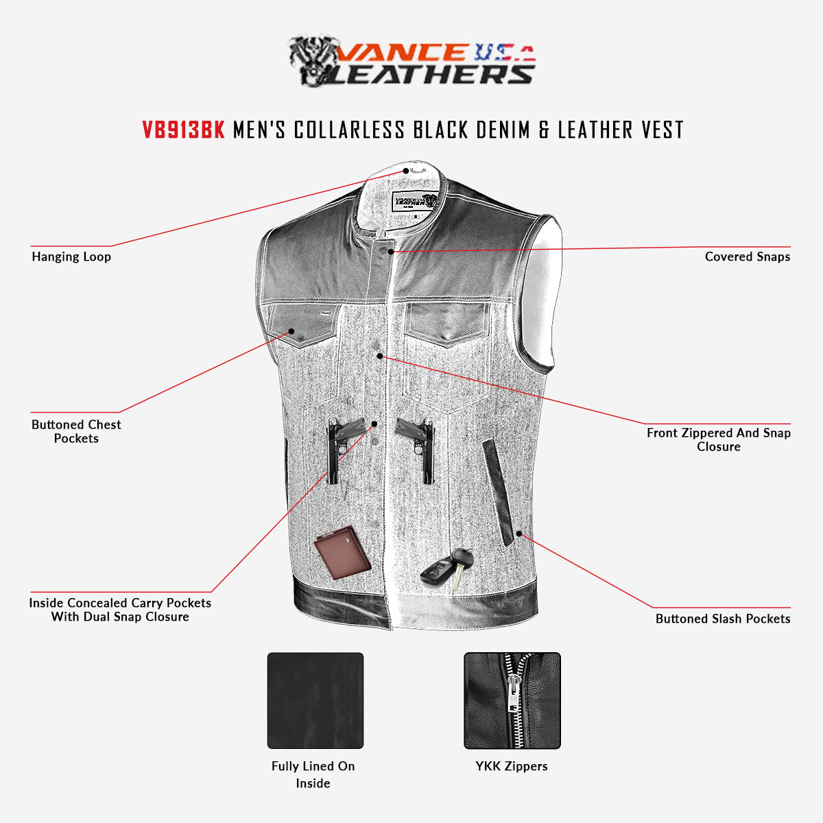 Men's Collarless Black Features: True to size Club style vest with one-inch preacher collar covered thumbnail
