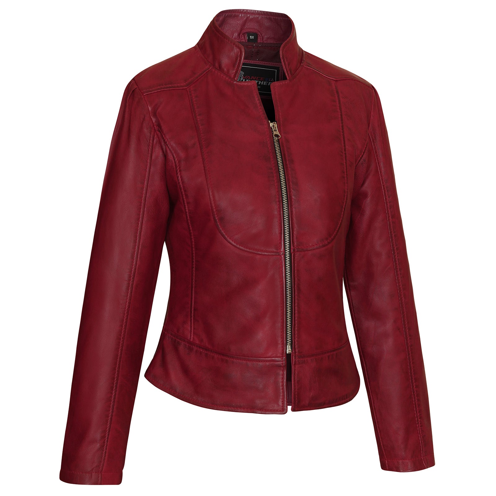 Vance Leathers' Ladies Leathers\' Premium Soft Lightweight Burgandy Fitted Leather thumbnail