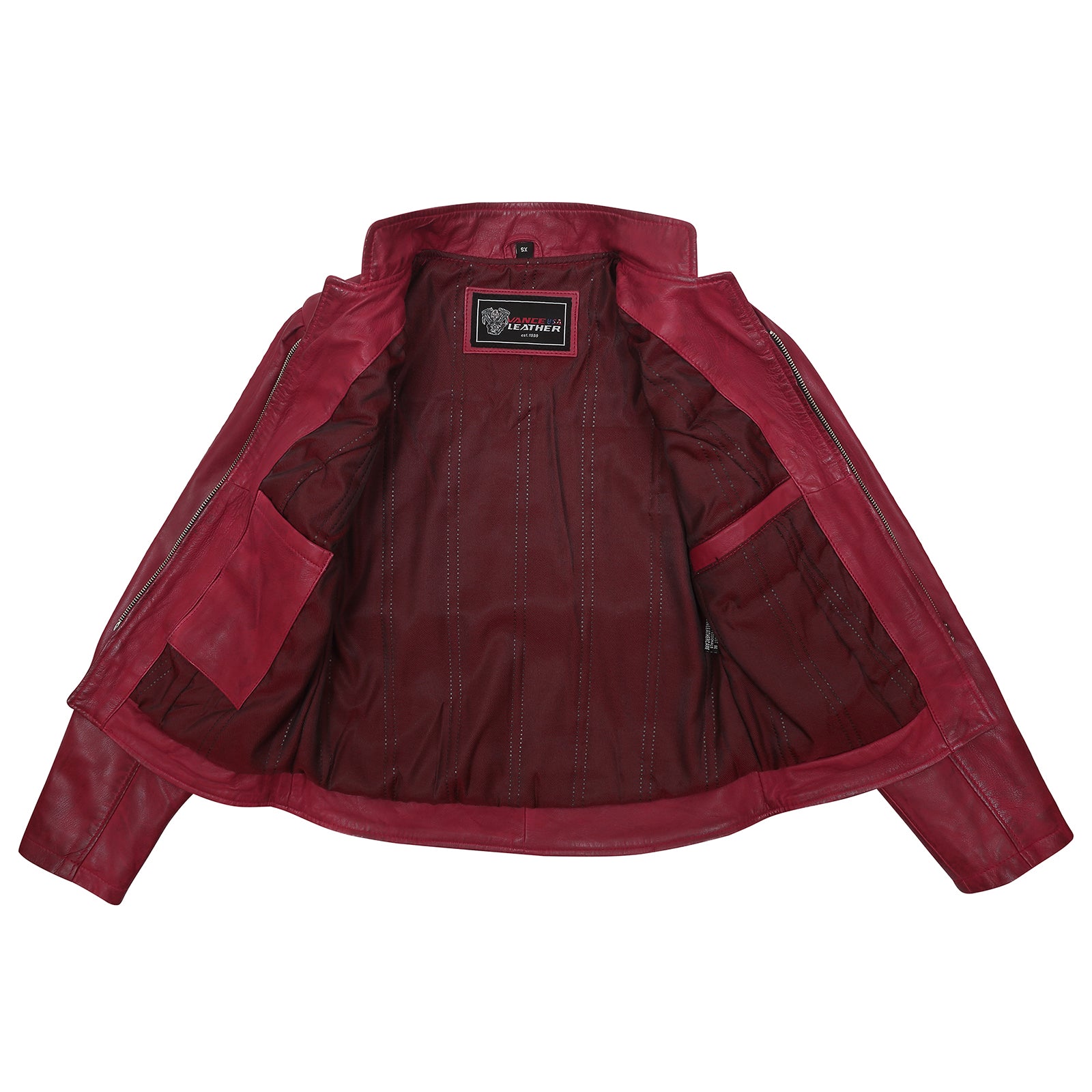 Vance Leathers' Ladies Leathers\' Premium Soft Lightweight Burgandy Fitted Leather thumbnail