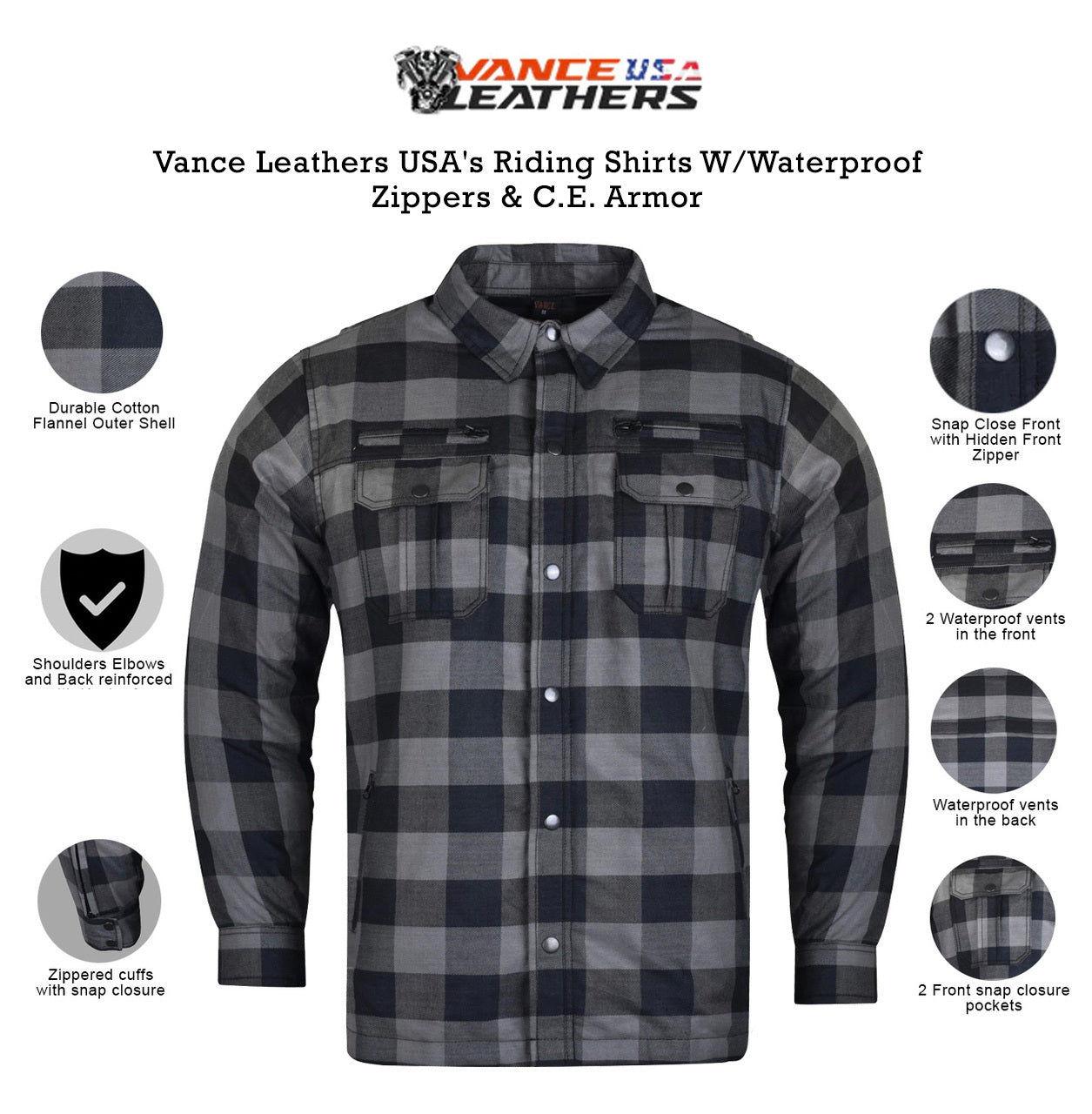 Riding Shirts with Vance Leathers USA s Waterproof Zippers Optional C.E. Armor thumbnail