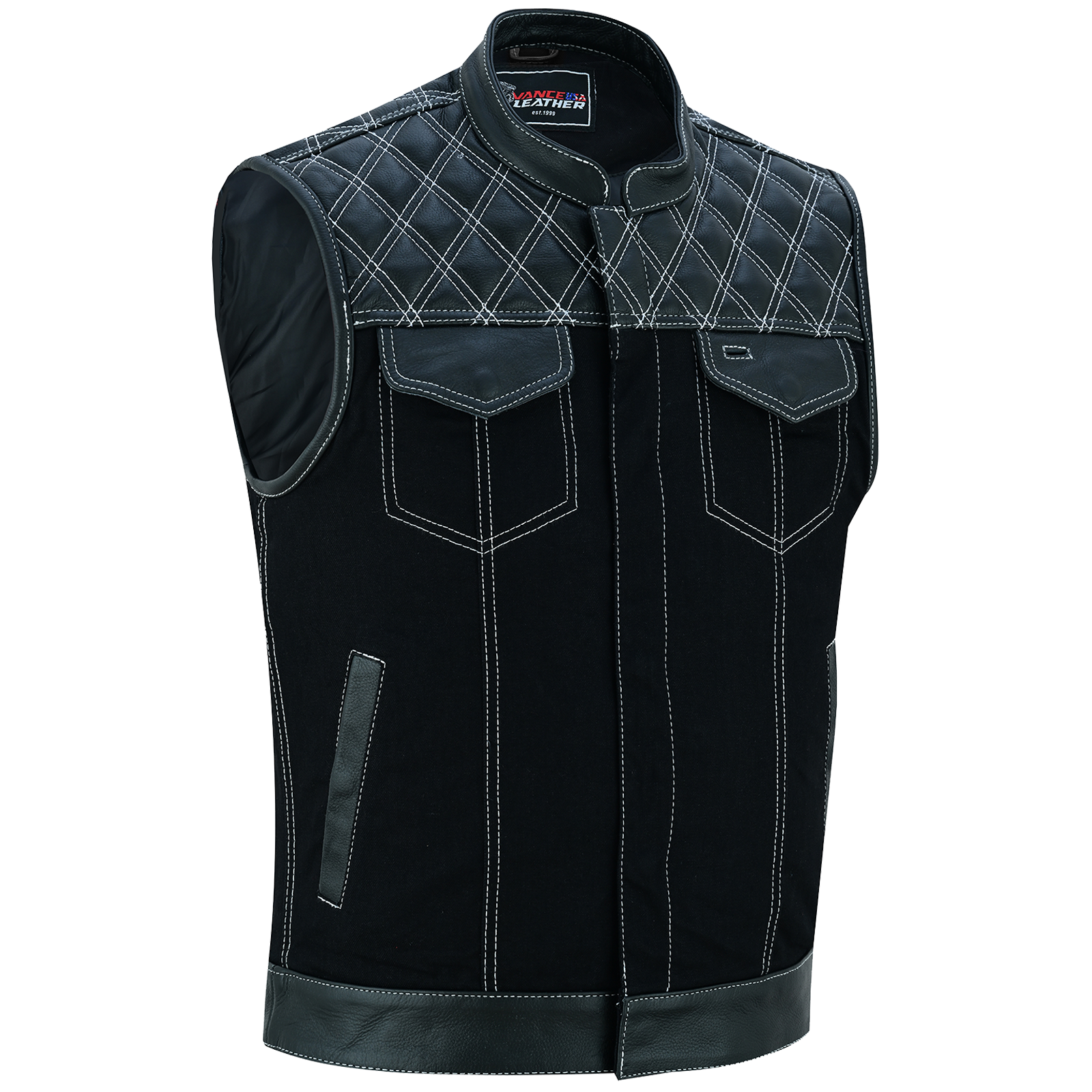 Men's Denim High Quality This black SOA club vest is made of denim and premium cowhide thumbnail