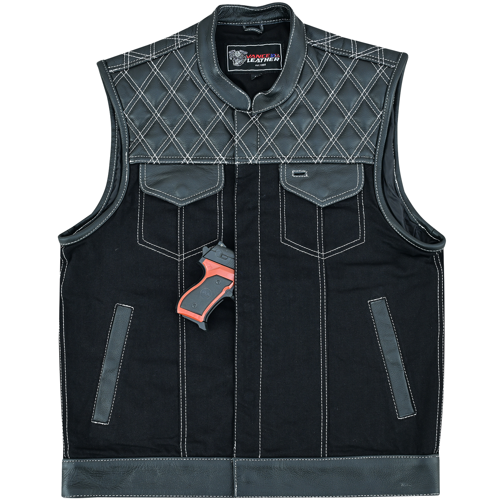 Men's Denim High Quality This black SOA club vest is made of denim and premium cowhide thumbnail
