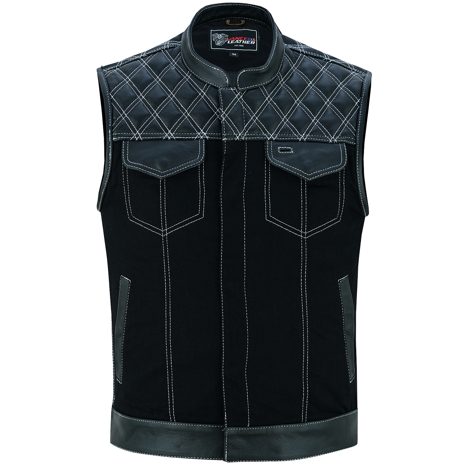 Men's Denim High Quality This black SOA club vest is made of denim and premium cowhide thumbnail