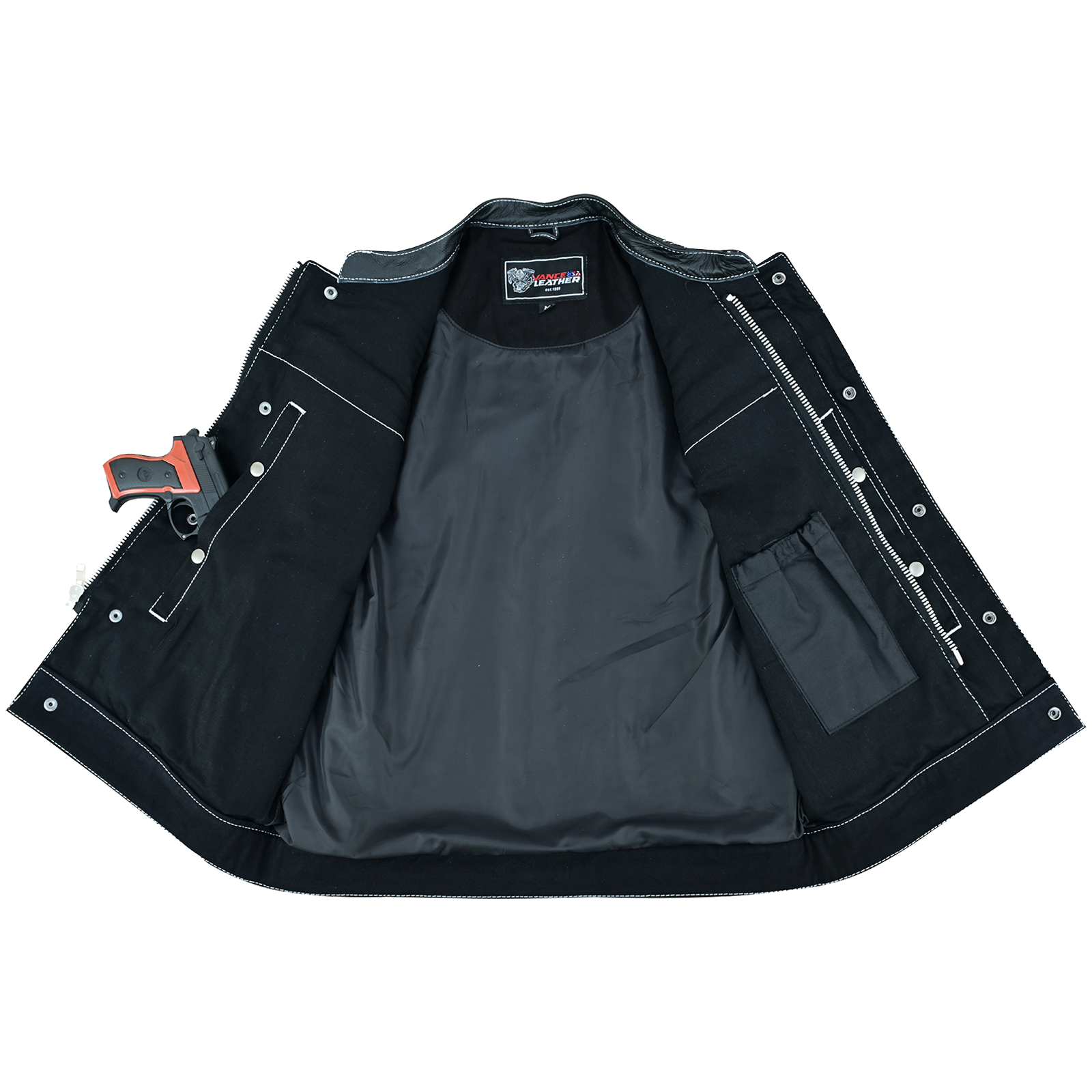 Men's Denim High Quality This black SOA club vest is made of denim and premium cowhide thumbnail