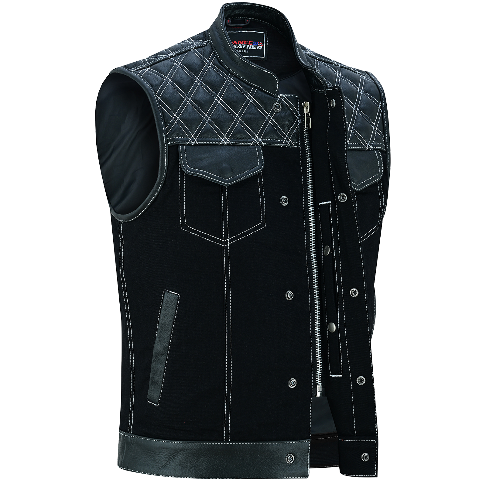 Men's Denim High Quality This black SOA club vest is made of denim and premium cowhide thumbnail