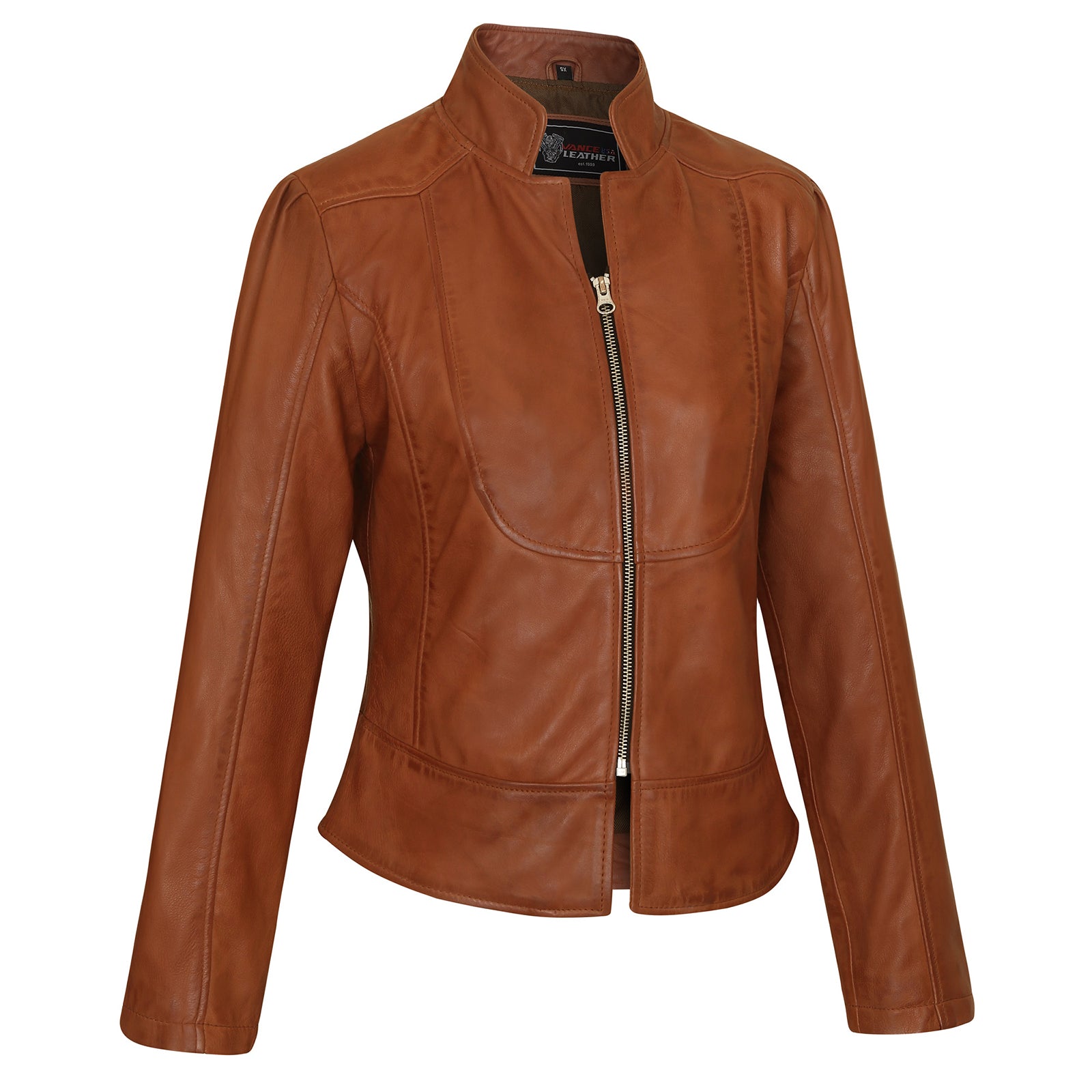 Vance Leathers' Ladies Leathers\' Premium Soft Lightweight Brown Fitted Leather Jacket thumbnail