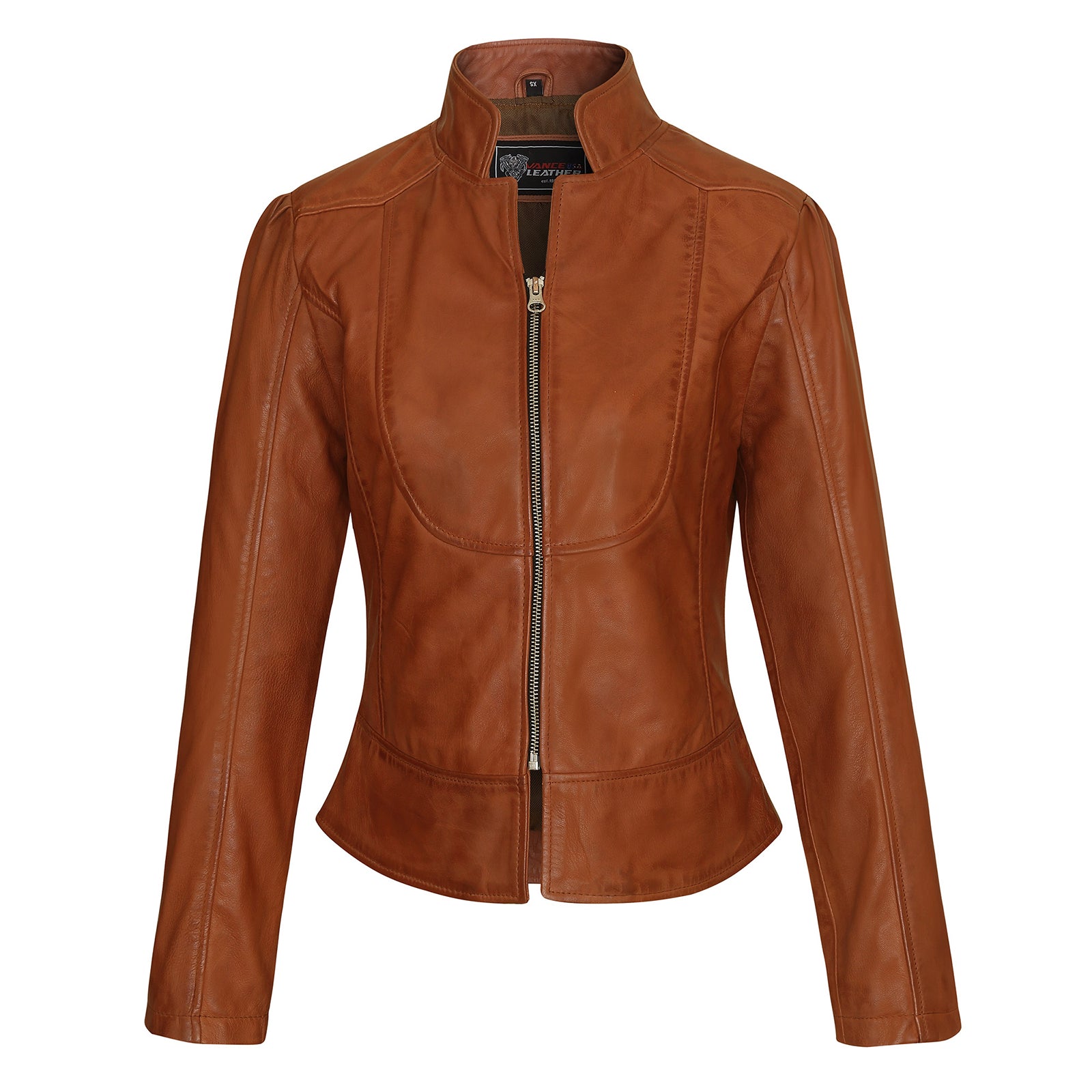 Vance Leathers' Ladies Leathers\' Premium Soft Lightweight Brown Fitted Leather Jacket thumbnail