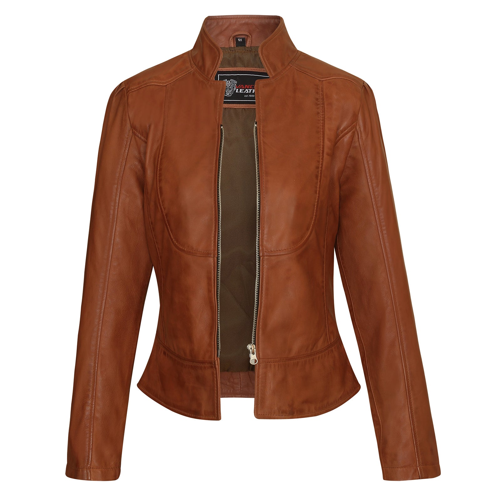 Vance Leathers' Ladies Leathers\' Premium Soft Lightweight Brown Fitted Leather Jacket thumbnail