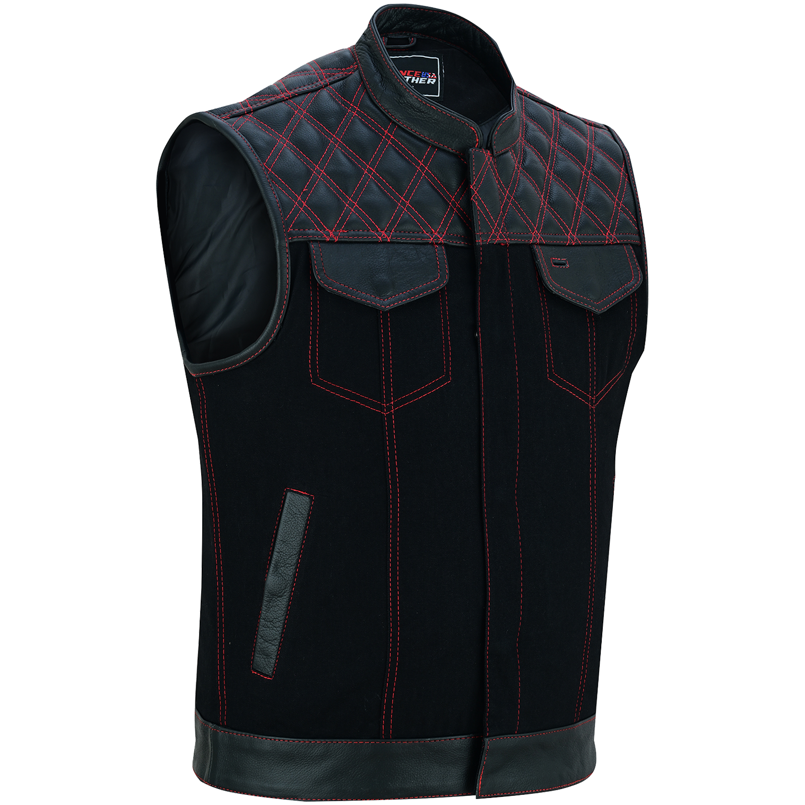 Men's Denim High Quality This black SOA club vest is made of denim and premium cowhide thumbnail