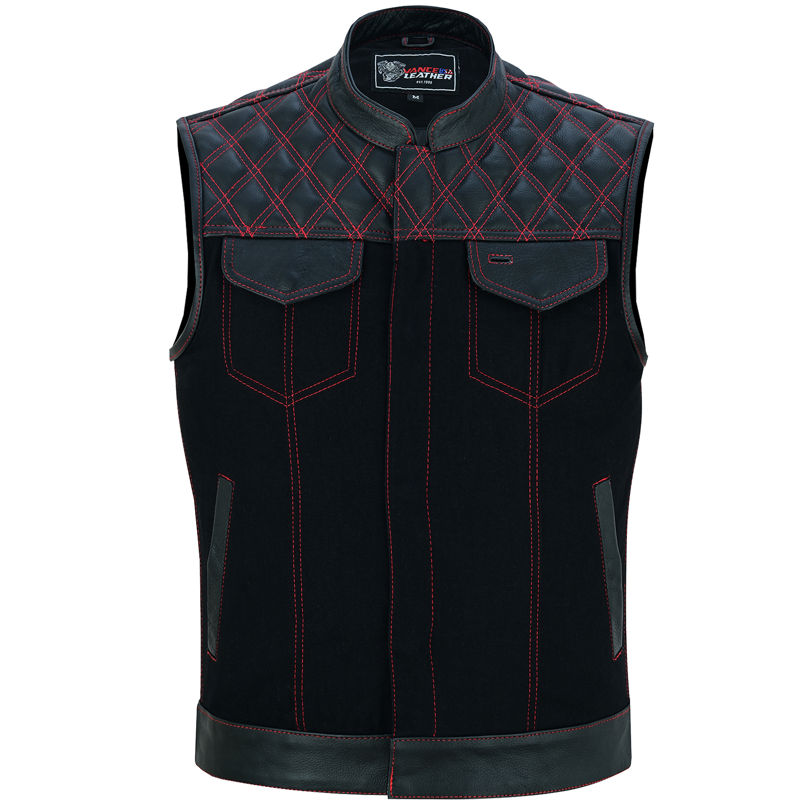 Men's Denim High Quality This black SOA club vest is made of denim and premium cowhide thumbnail