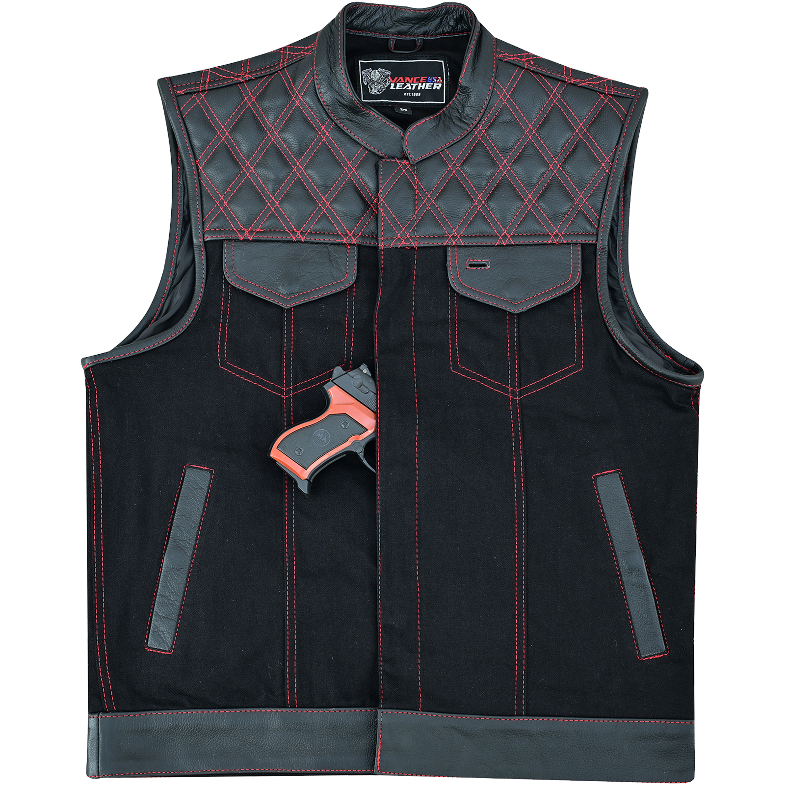 Men's Denim High Quality This black SOA club vest is made of denim and premium cowhide thumbnail