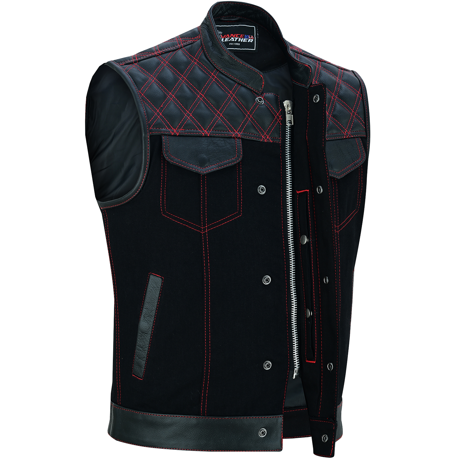 Men's Denim High Quality This black SOA club vest is made of denim and premium cowhide thumbnail