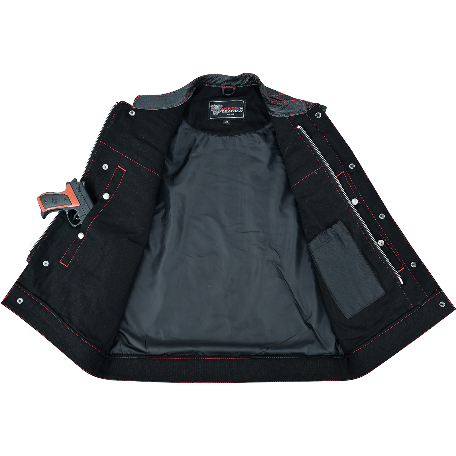 Men's Denim High Quality This black SOA club vest is made of denim and premium cowhide thumbnail