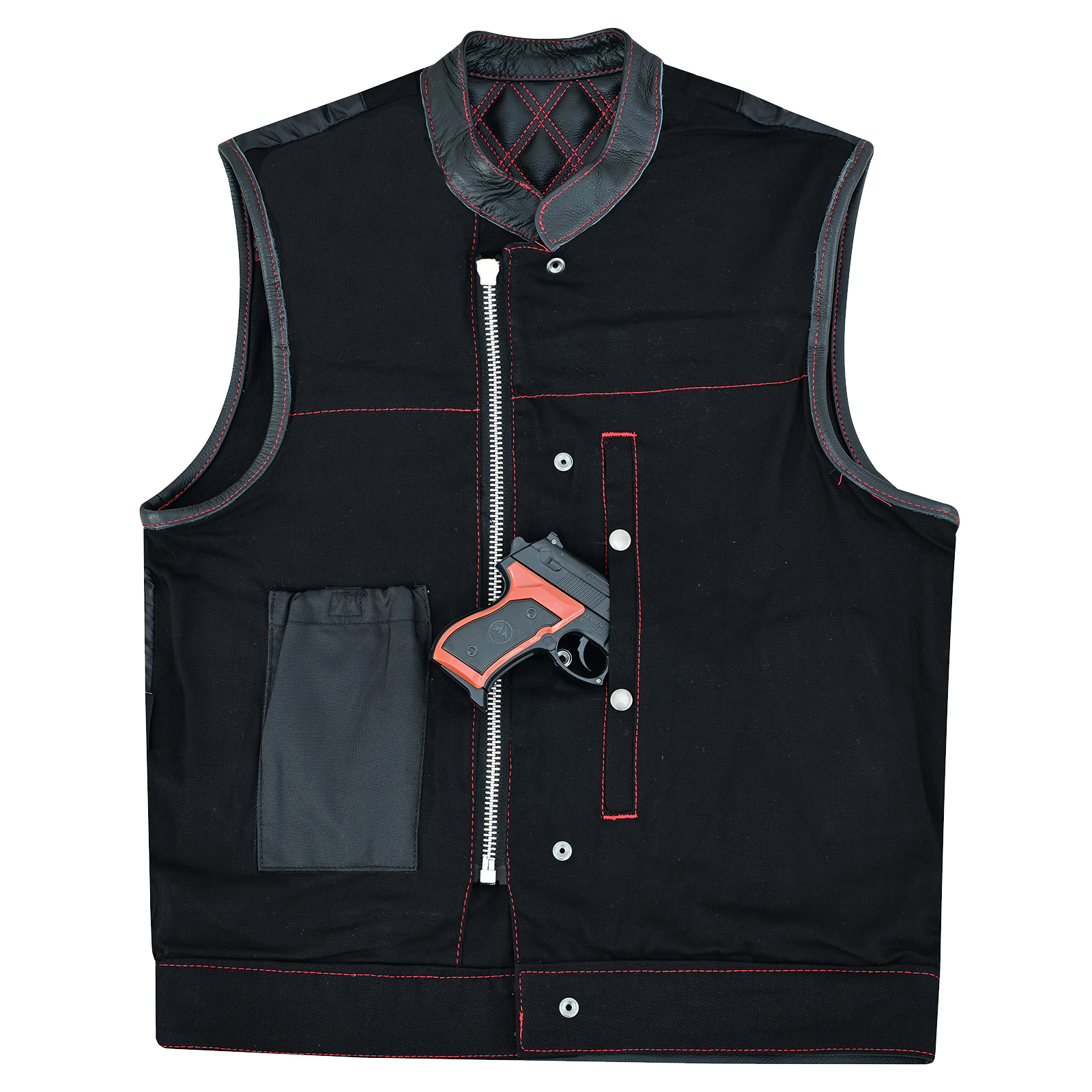 Men's Denim High Quality This black SOA club vest is made of denim and premium cowhide thumbnail