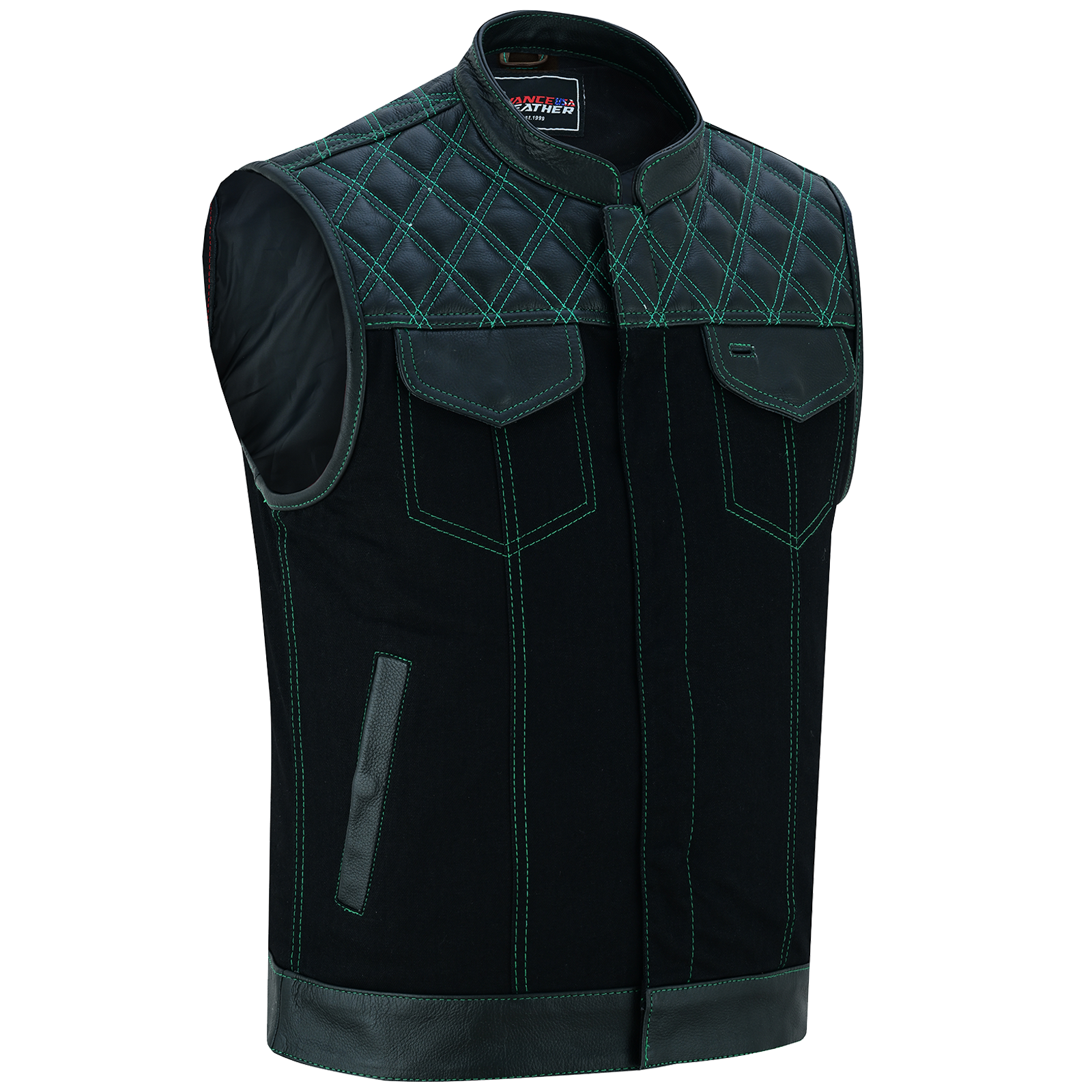 Men's Denim High Quality This black SOA club vest is made of denim and premium cowhide thumbnail