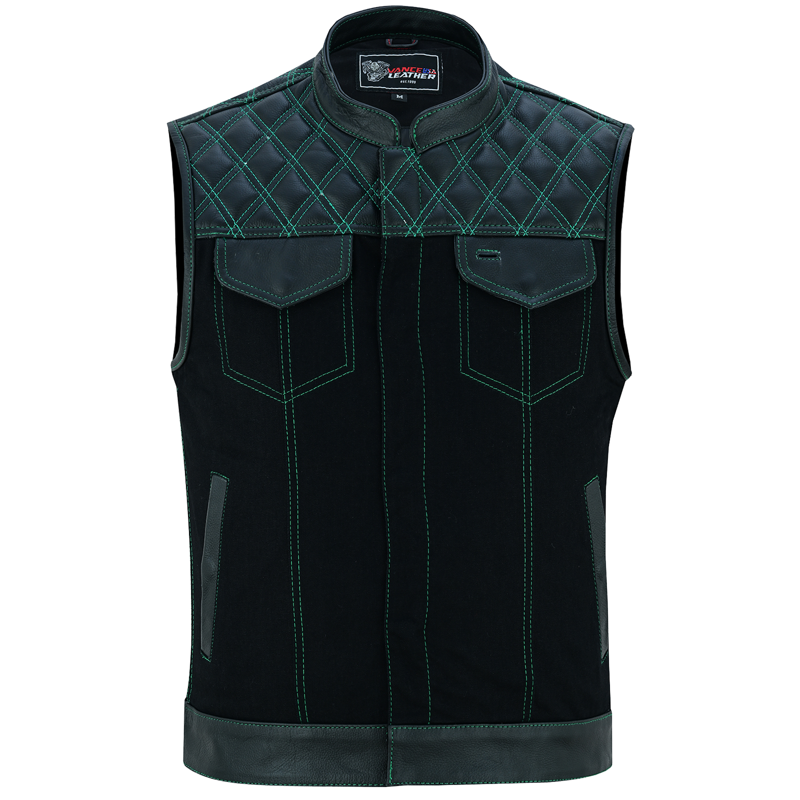 Men's Denim High Quality This black SOA club vest is made of denim and premium cowhide thumbnail