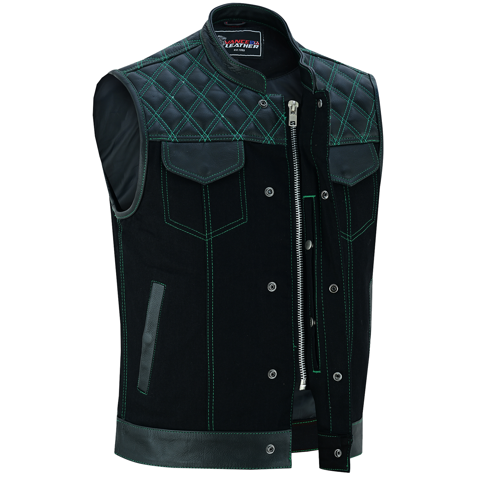 Men's Denim High Quality This black SOA club vest is made of denim and premium cowhide thumbnail