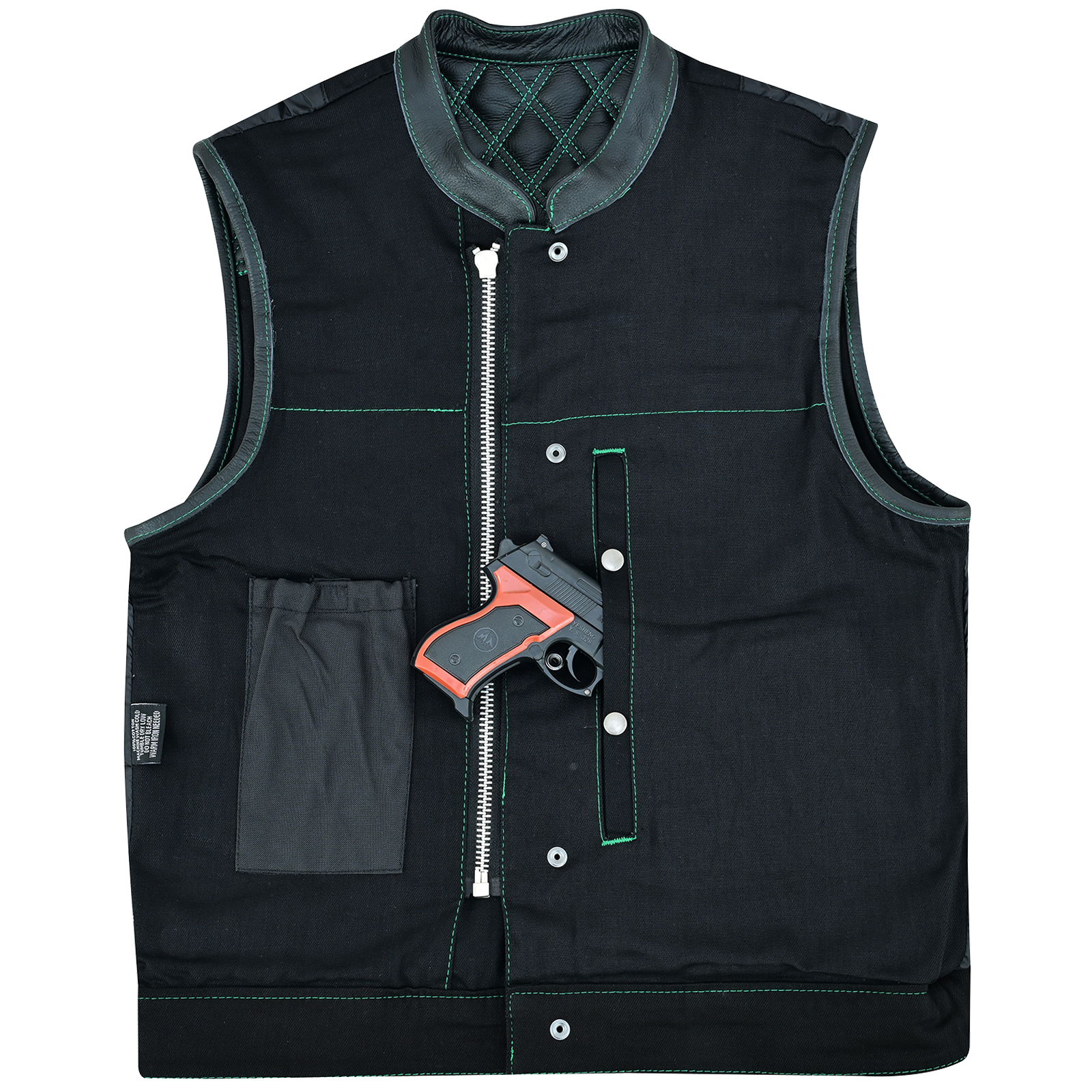 Men's Denim High Quality This black SOA club vest is made of denim and premium cowhide thumbnail