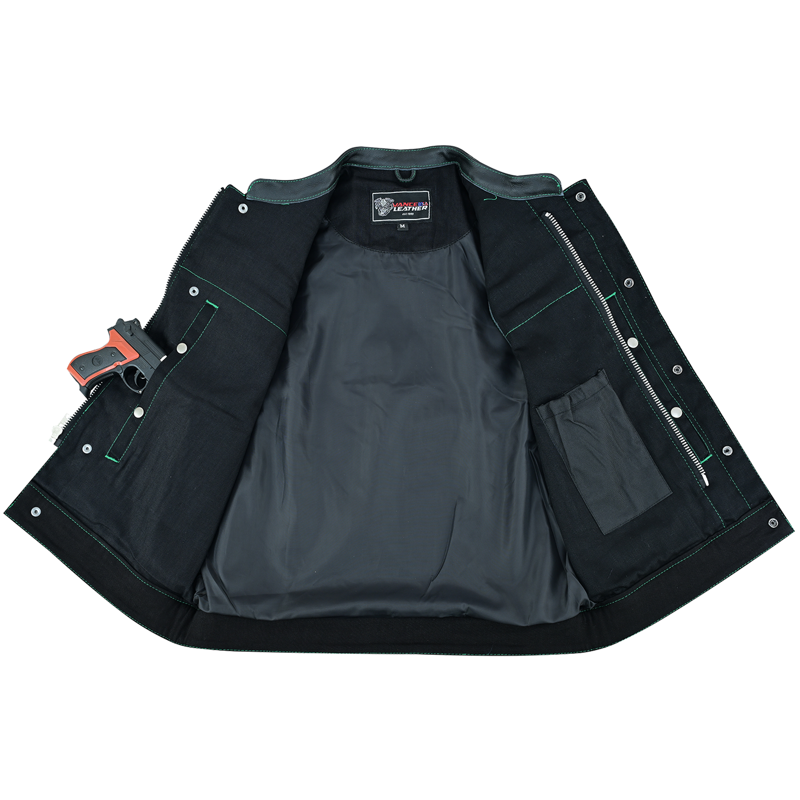 Men's Denim High Quality This black SOA club vest is made of denim and premium cowhide thumbnail