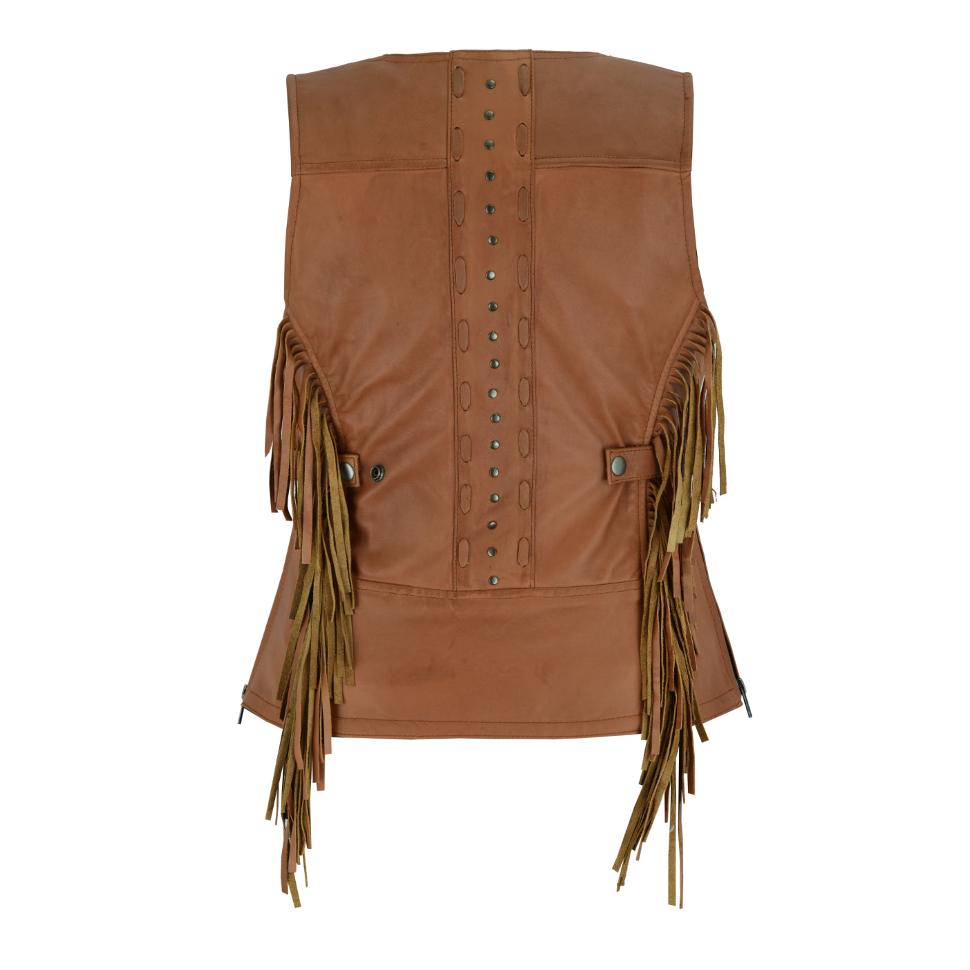 Ladies Premium Brown Soft Vintage Leather Concealed Carry Motorcycle Vest Buckle Strap thumbnail