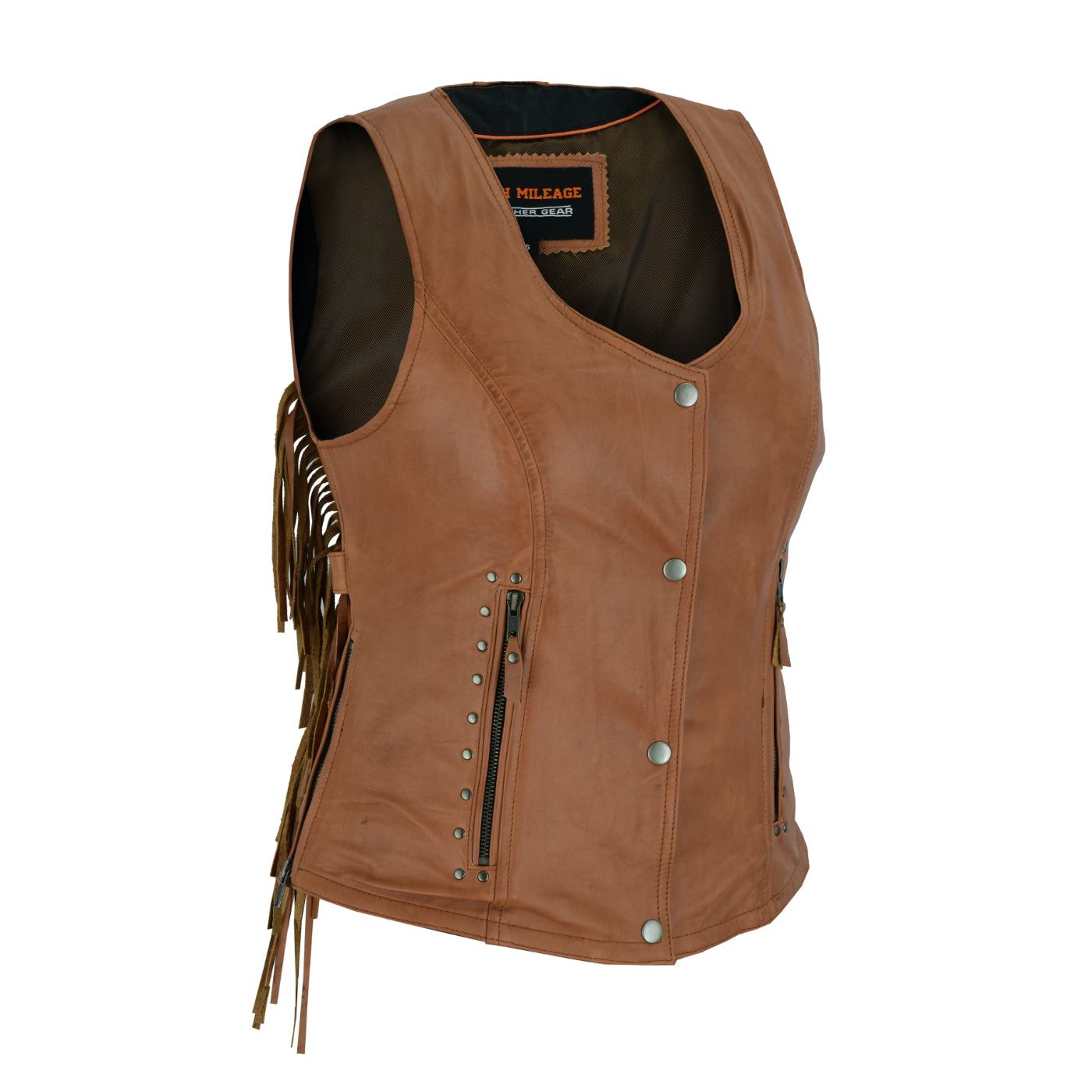 Ladies Premium Brown Soft Vintage Leather Concealed Carry Motorcycle Vest Buckle Strap thumbnail