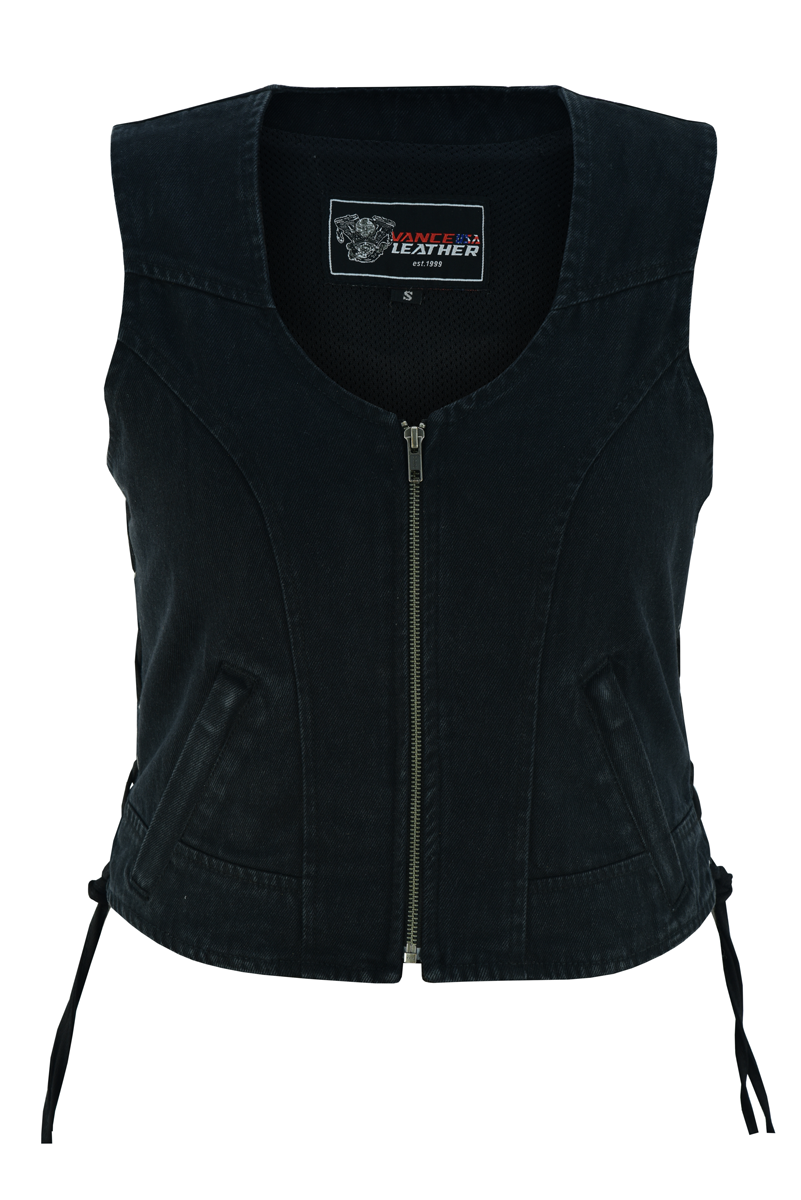 Women's Black Denim Women\'s 8 Pocket Vest that comes fully lined. Features: Vest Fully thumbnail