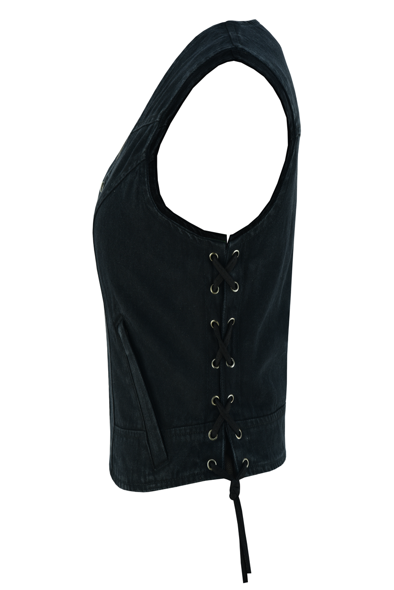 Women's Black Denim Women\'s 8 Pocket Vest that comes fully lined. Features: Vest Fully thumbnail