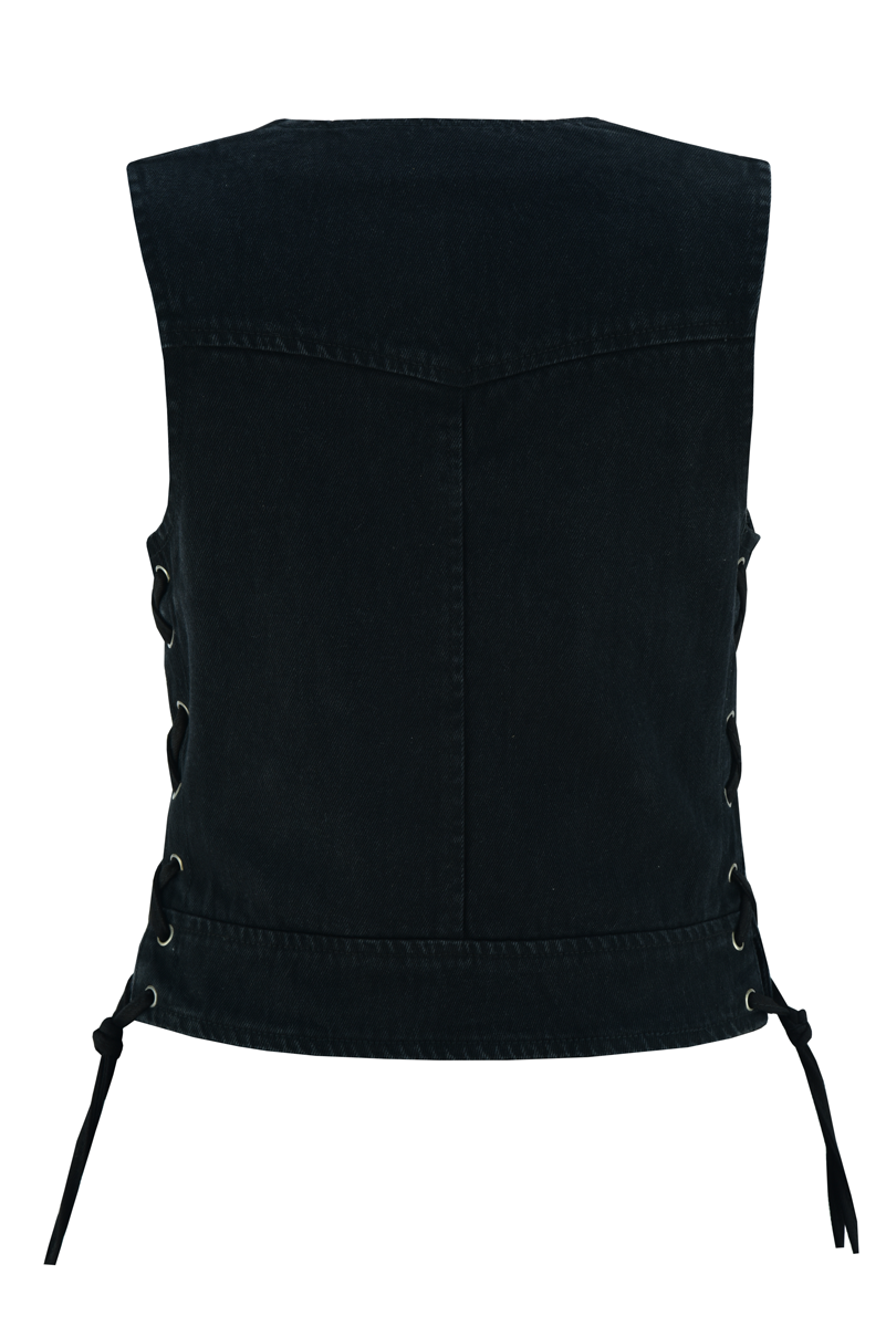Women's Black Denim Women\'s 8 Pocket Vest that comes fully lined. Features: Vest Fully thumbnail