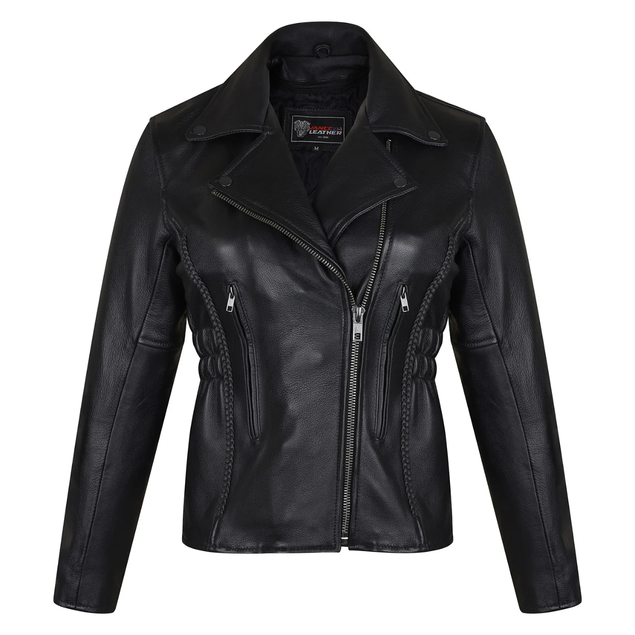 Vance Leather Ladies Standard Leather This Braid Stud Jacket. Fully lined  it also has a quilted thumbnail