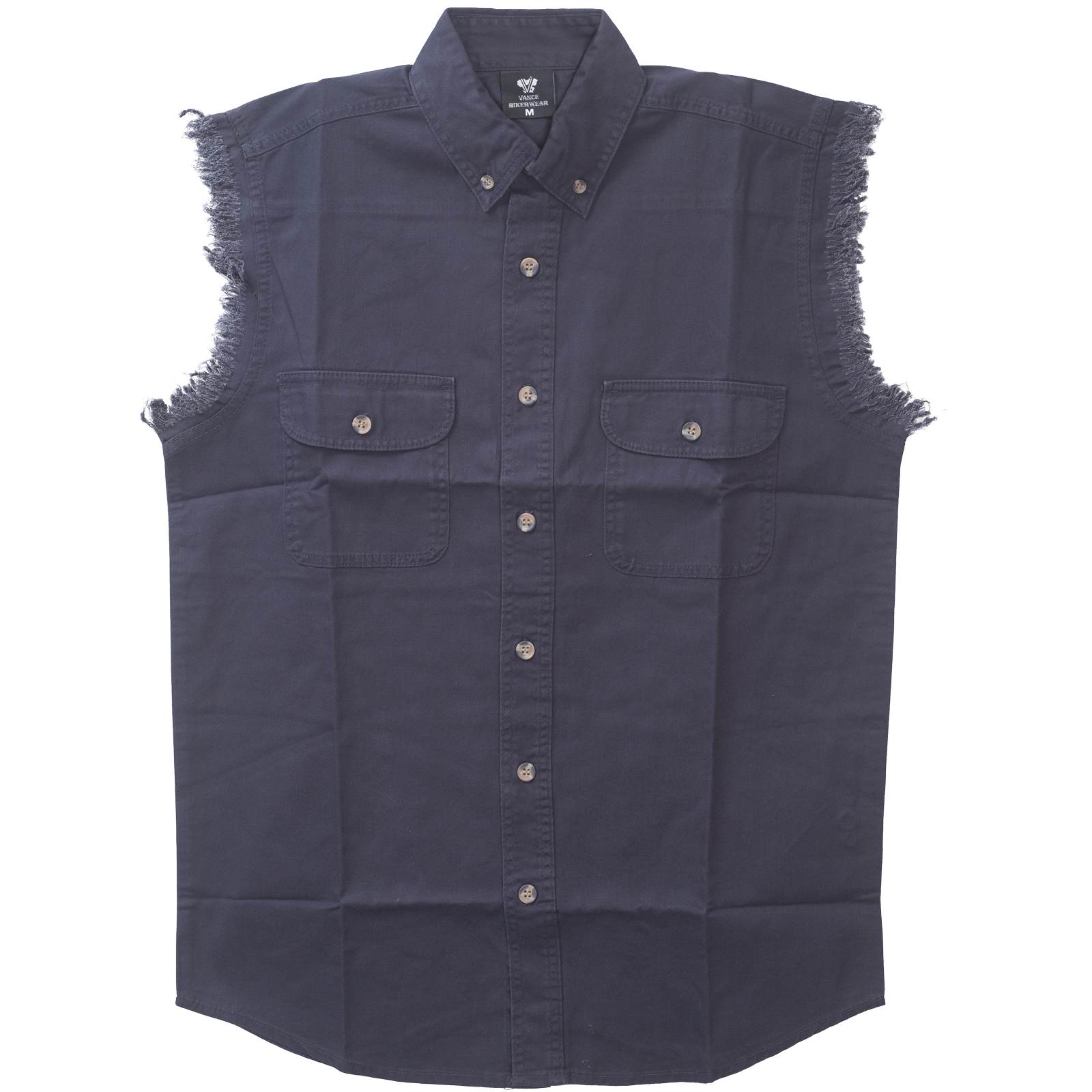 Mens Cutoffs Dark Introducing the ultimate Biker Cut-Off Sleeveless Shirt in Blue where thumbnail