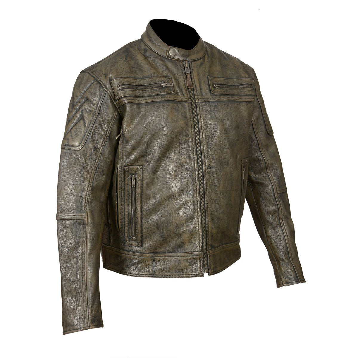 High Mileage Men's This fine lined vented scooter jacket is made from distressed brown premium thumbnail