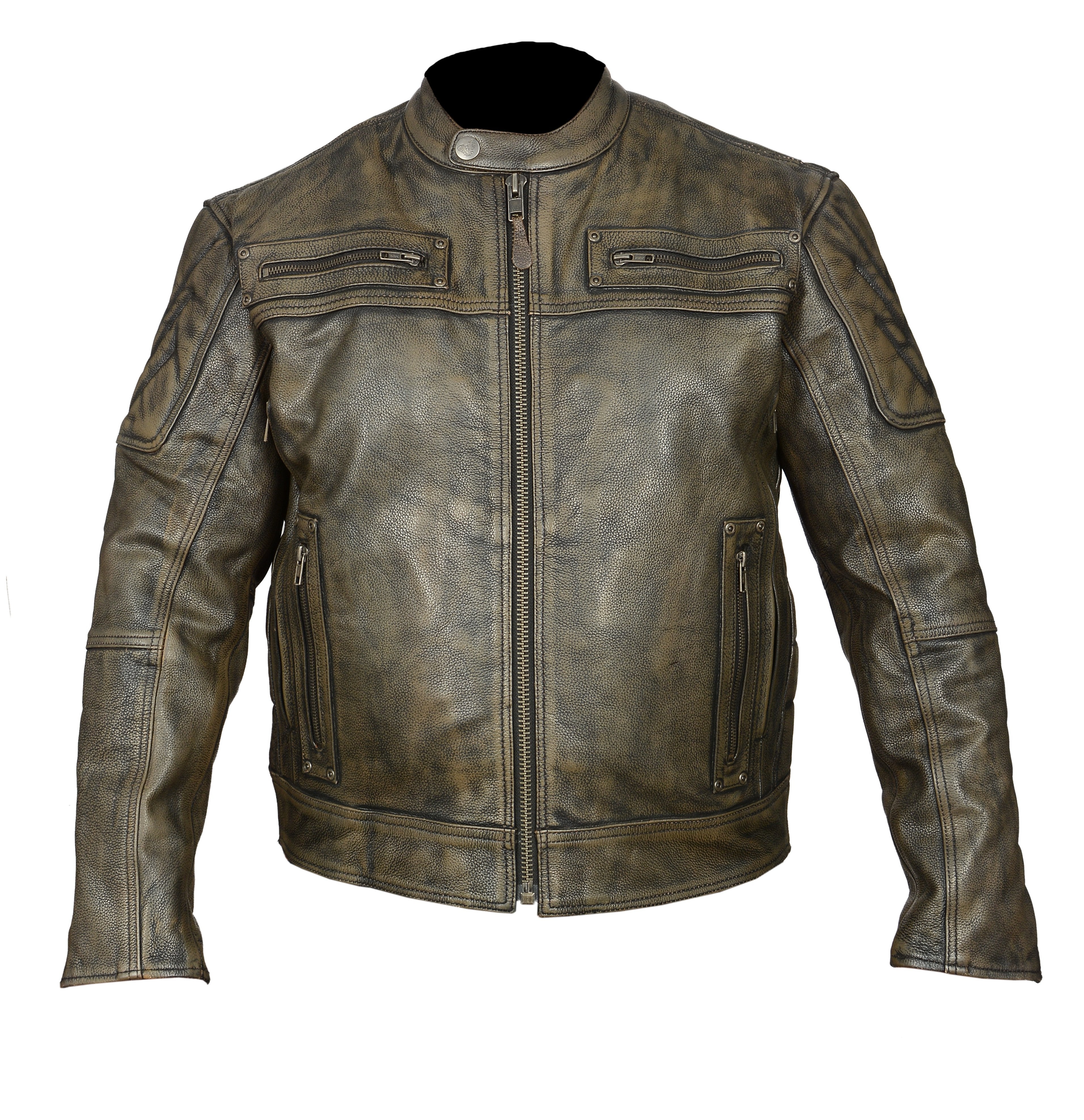 High Mileage Men's This fine lined vented scooter jacket is made from distressed brown premium thumbnail
