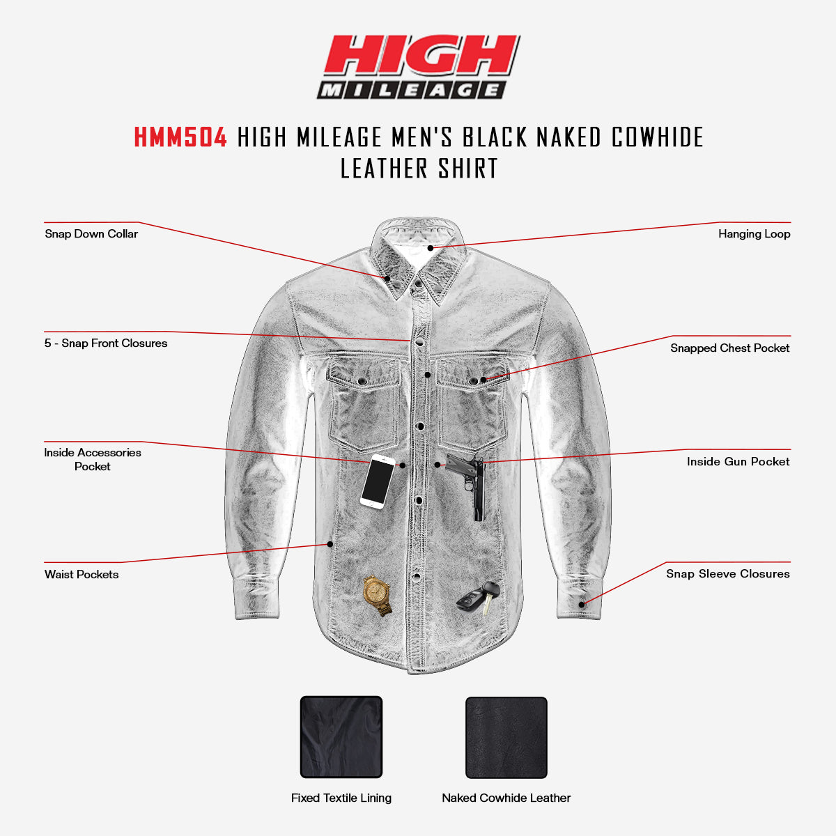 High Mileage Men's The Men\'s Naked Cowhide Leather Shirt is a must-have. This is a great casual thumbnail