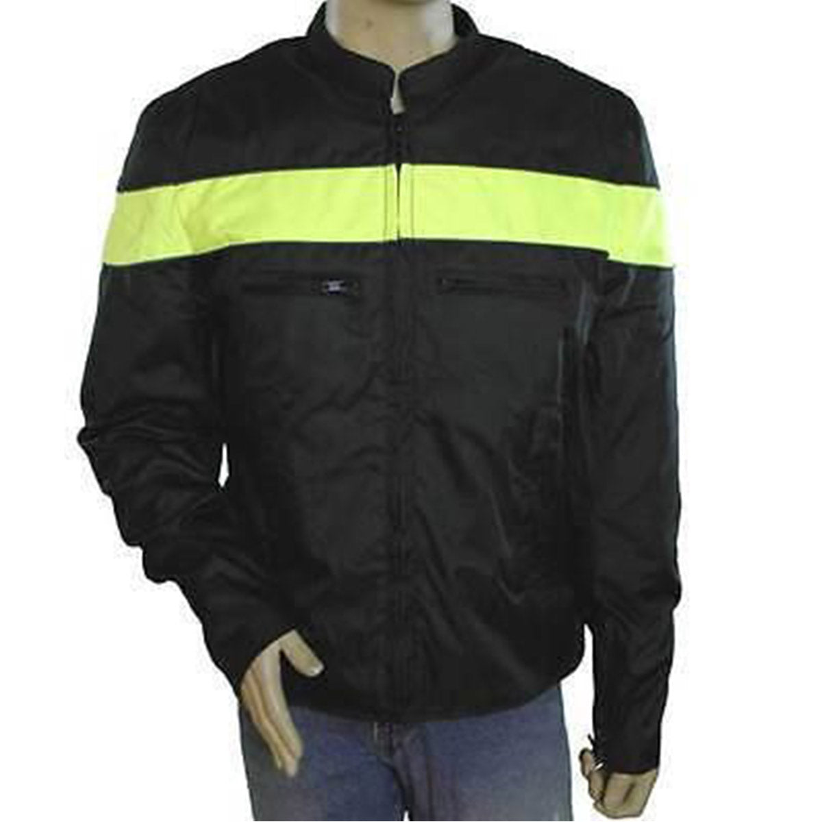 Men's Vented Textile This textile jacket comes with a reflective green stripe across the thumbnail