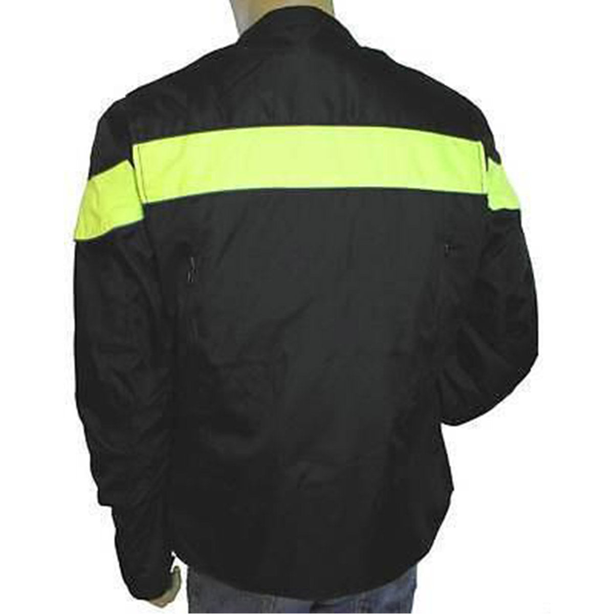 Men's Vented Textile This textile jacket comes with a reflective green stripe across the thumbnail