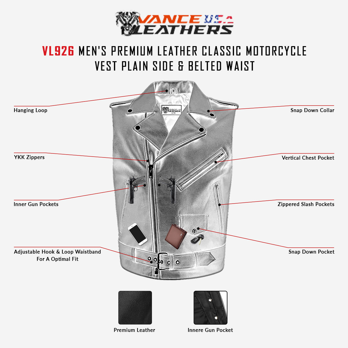 Men's Premium Naked This fine-lined classic style Motorcycle vest is made from heavy-duty thumbnail