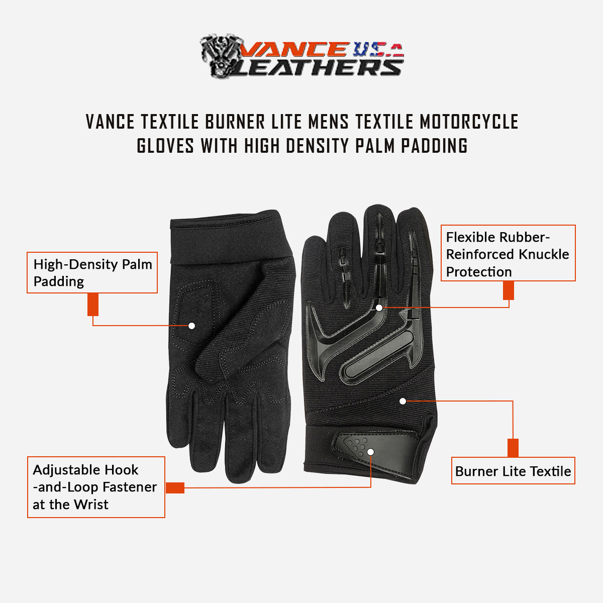 Vance Leather Men's Burner Lite Men\'s Men\'s Textile Motorcycle Gloves \" \" Textile thumbnail