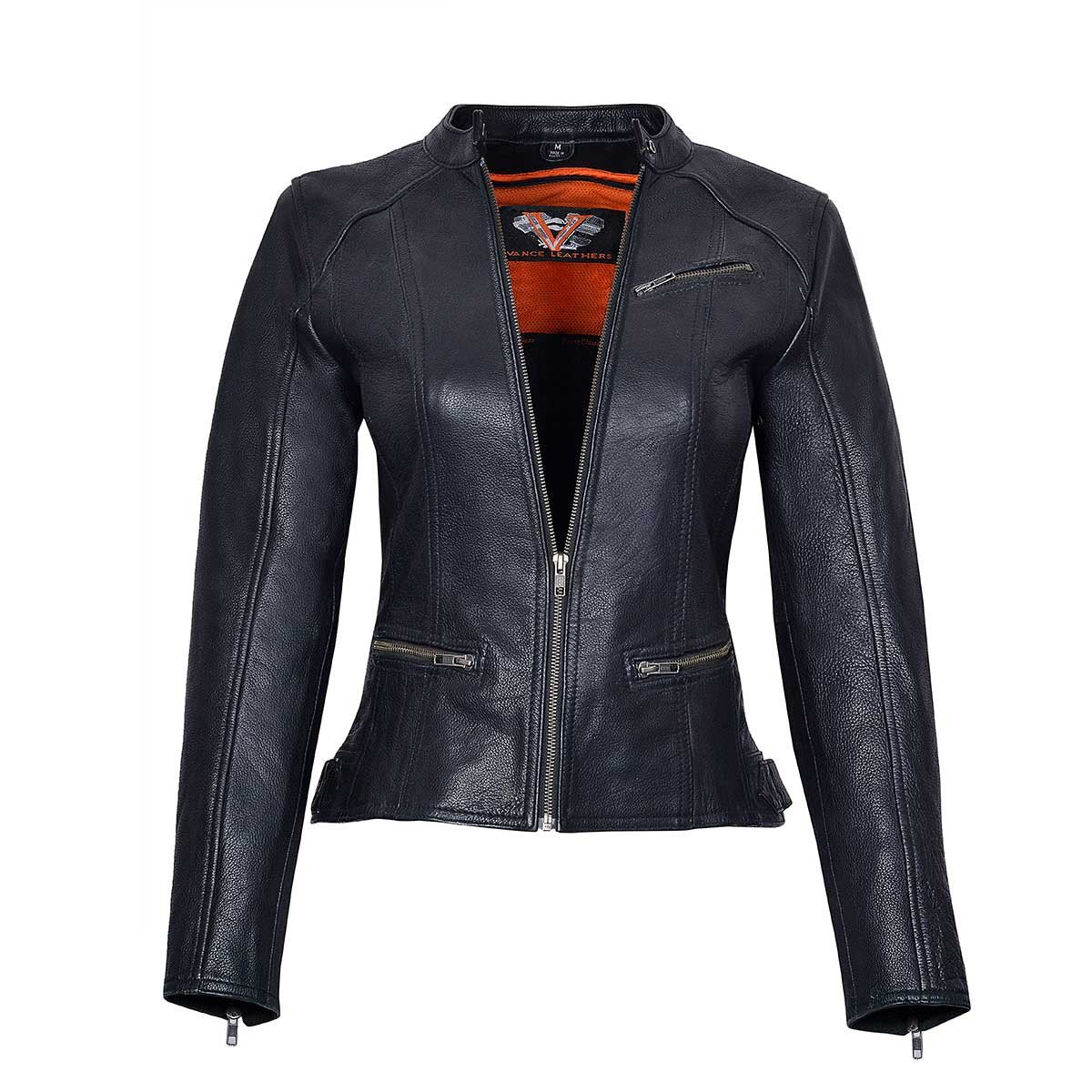 Vance Leather Ladies Premium Leather Biker 7 Pocket Euro Collar OR No Collar Naked Scooter thumbnail