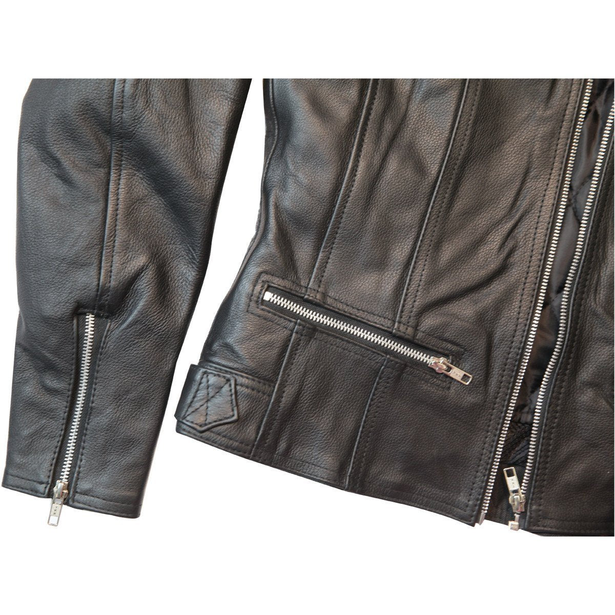 Vance Leather Ladies Premium Leather Biker 7 Pocket Euro Collar OR No Collar Naked Scooter thumbnail