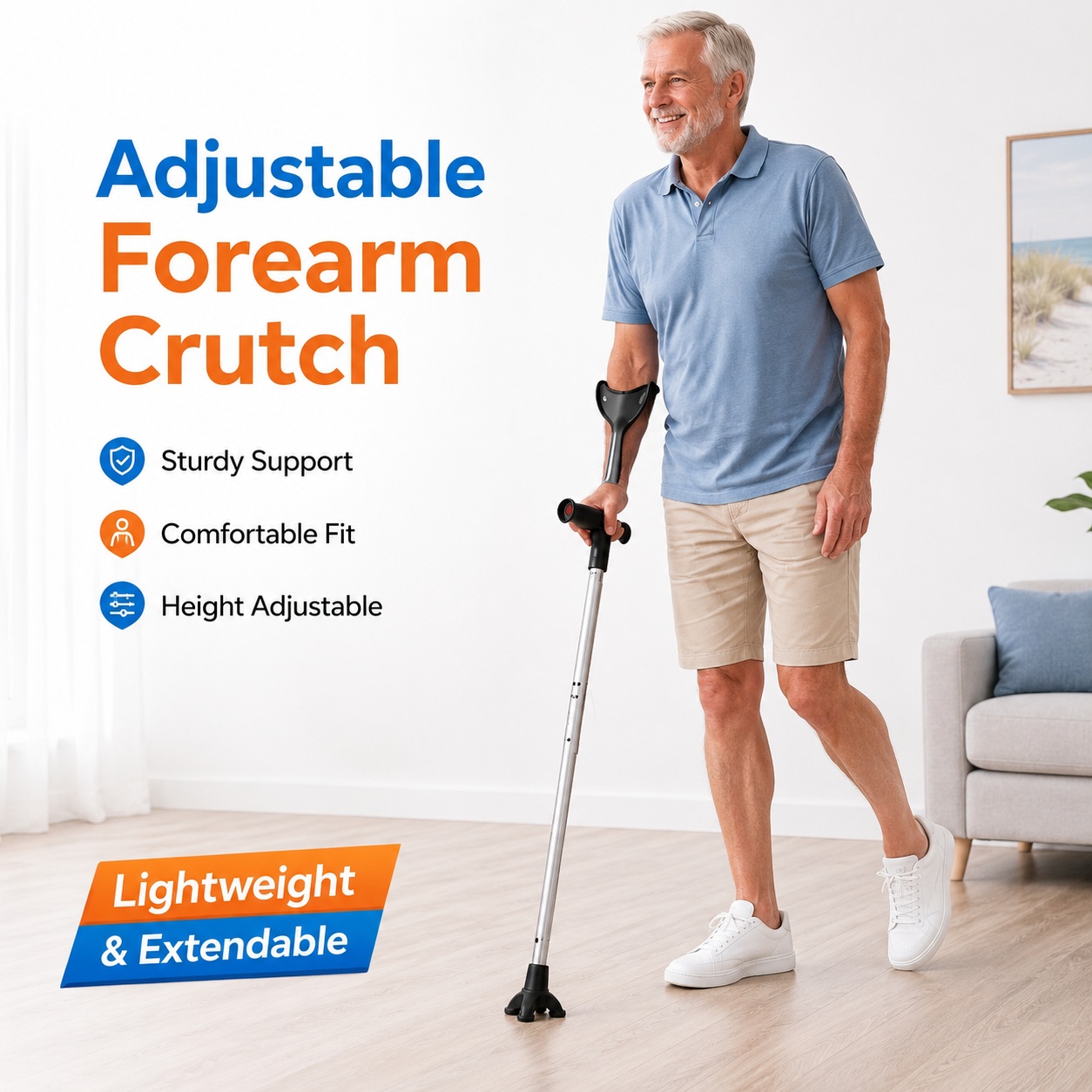 Forearm Elbow Crutch Adjustable Adult Lightweight Aluminum Walking Aid thumbnail